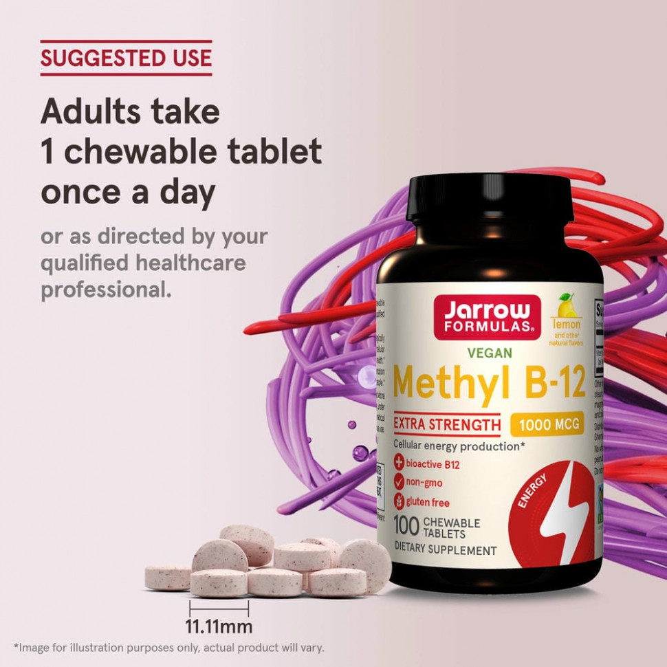 Jarrow Formulas, метил B12, лимон, 1000 мкг, 100 жевательных пастилок