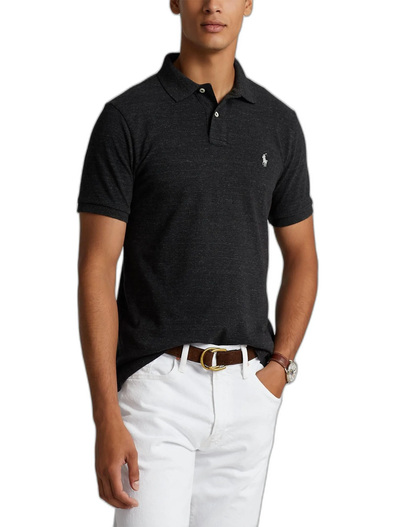 POLO RALPH LAUREN Custom Slim Fit Mesh Polo Shirt  MNPOKNI1N820137  001 BLACK