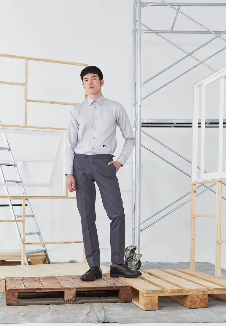 BROWNE & CO. Grey Classic Collar Long Sleeves Shirt with Hidden Pocket