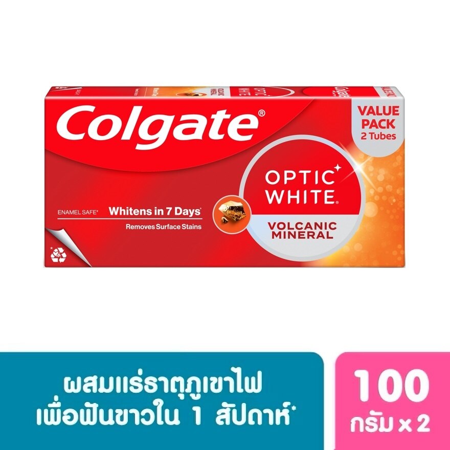 Colgate Toothpaste Optic White Volcanic Mineral 100 G. Twin Pack - Red