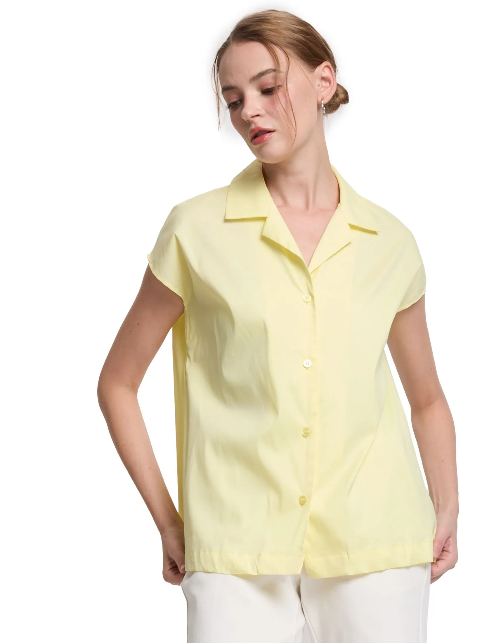 EASY PIECES Women Blouse Short Sleeves Button-Up with Collar