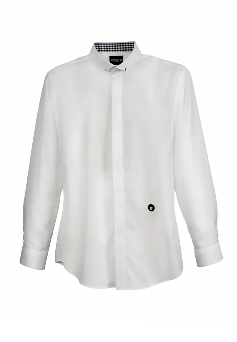 BROWNE & CO. White Browne Collar  Long Sleeves Hidden Placket Shirt