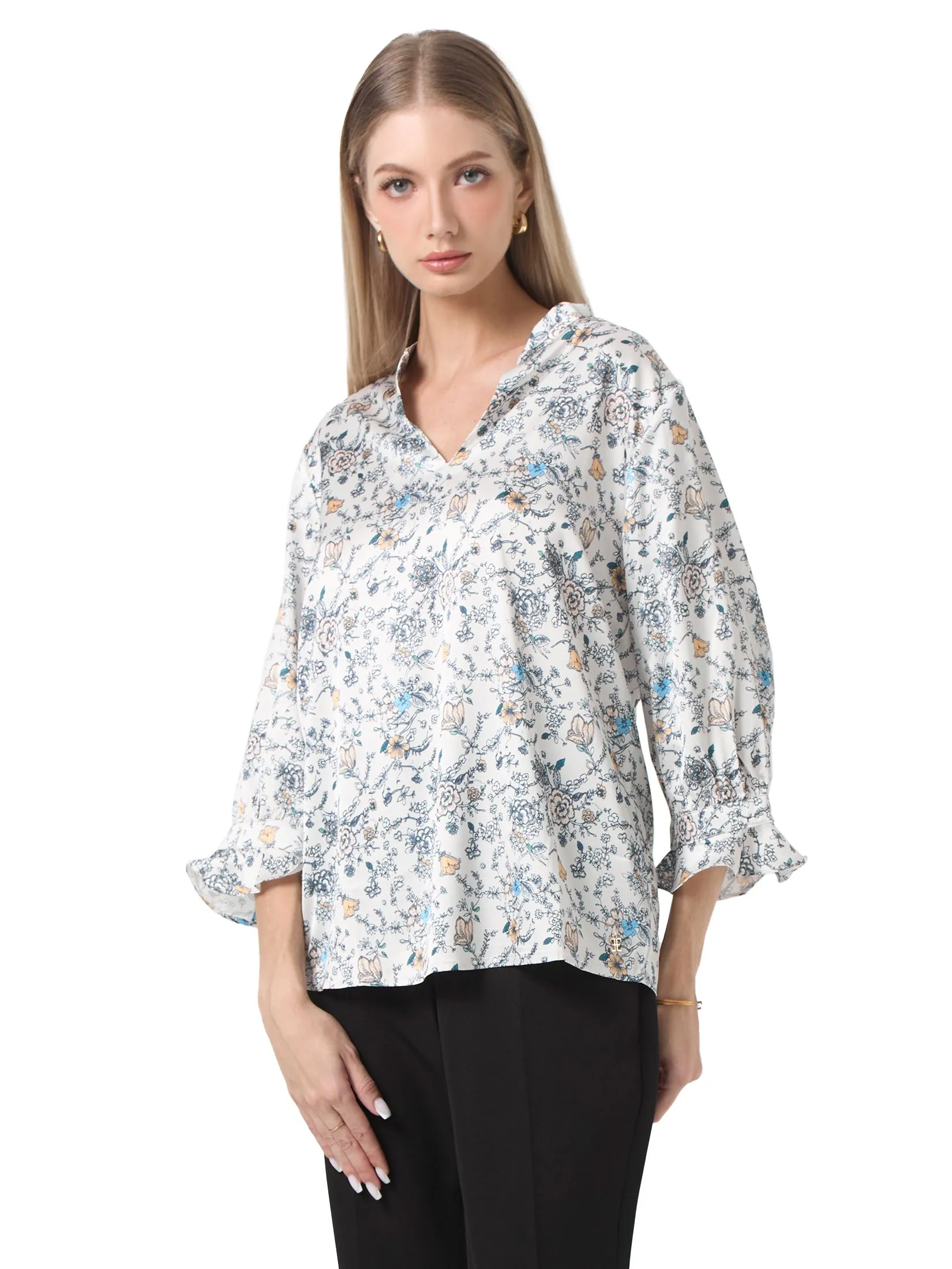 ESPADA V-neck Blouses Floral Prints Women Off White