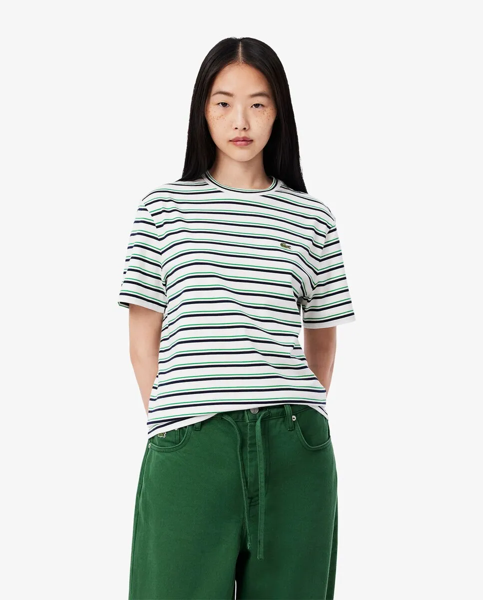 LACOSTE Striped Cotton T-Shirt White
