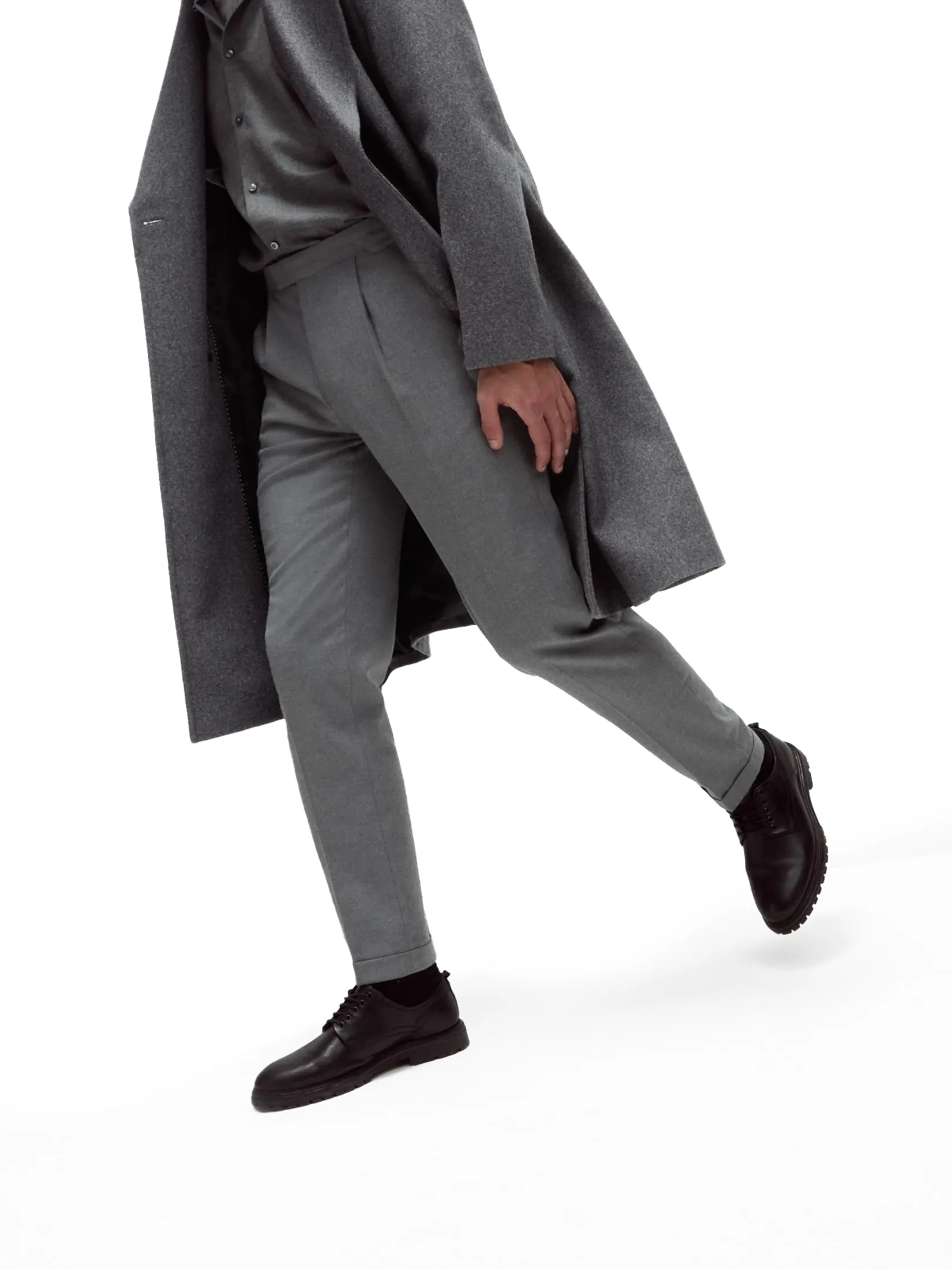 MARKS & SPENCER Men Pleat Trousers Tailored Fit Twill Single Grey