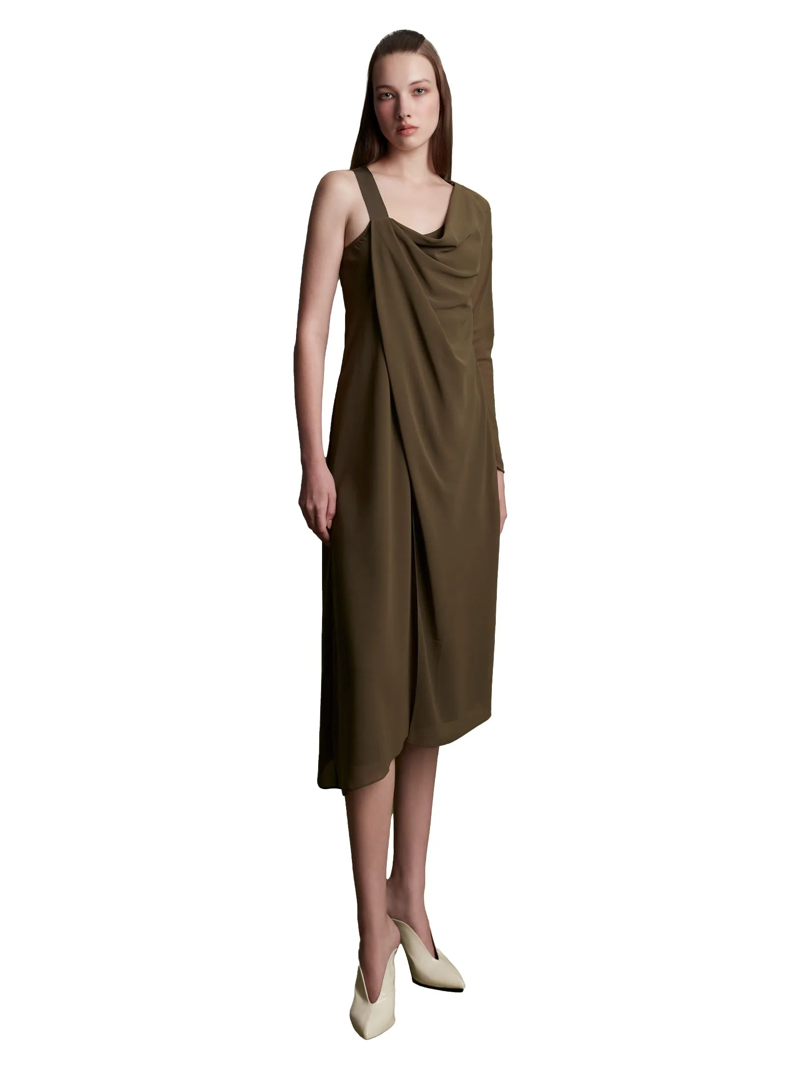 ARCHIVE026 Sheer Asymmetric Dress In Green