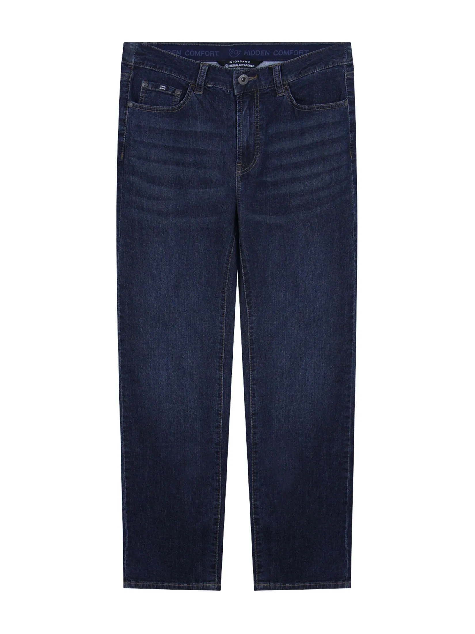 GIORDANO Men's Regular Stretch Denim Jeans(180° Elastic Waist) Dark indigo