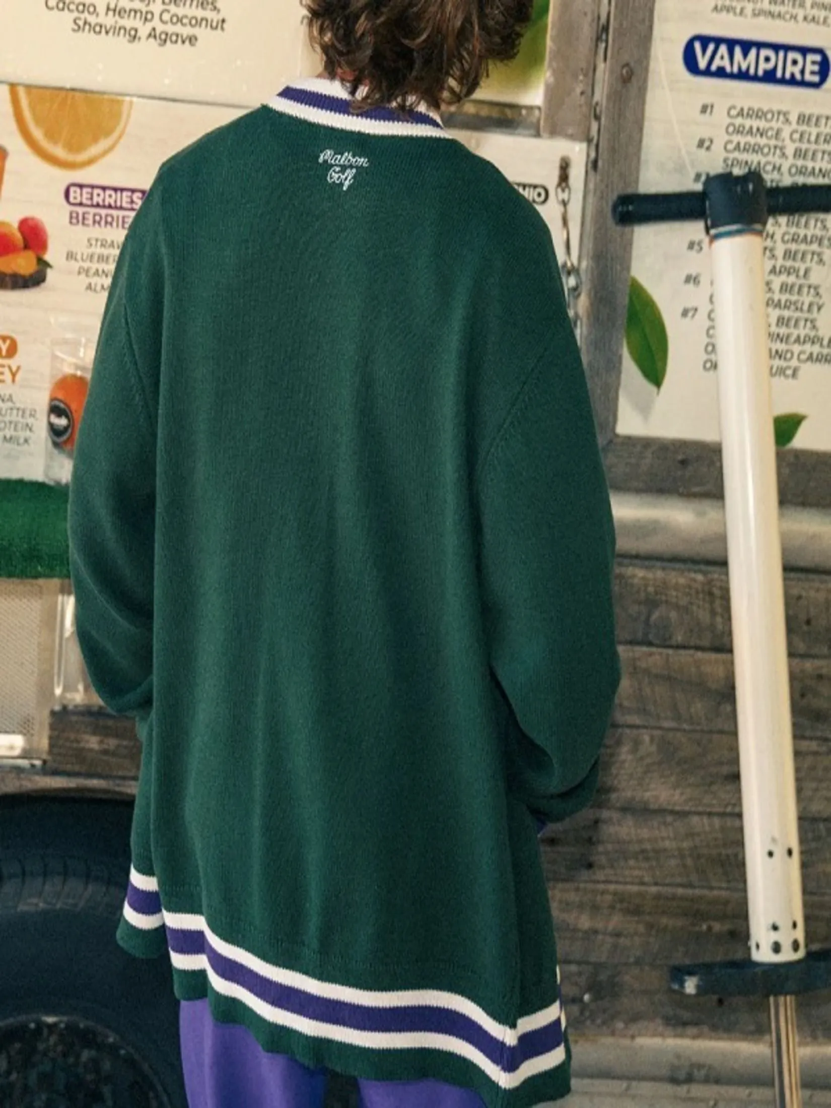 MALBON GOLF MALBON WIZ CARDIGAN IN FOREST GREEN