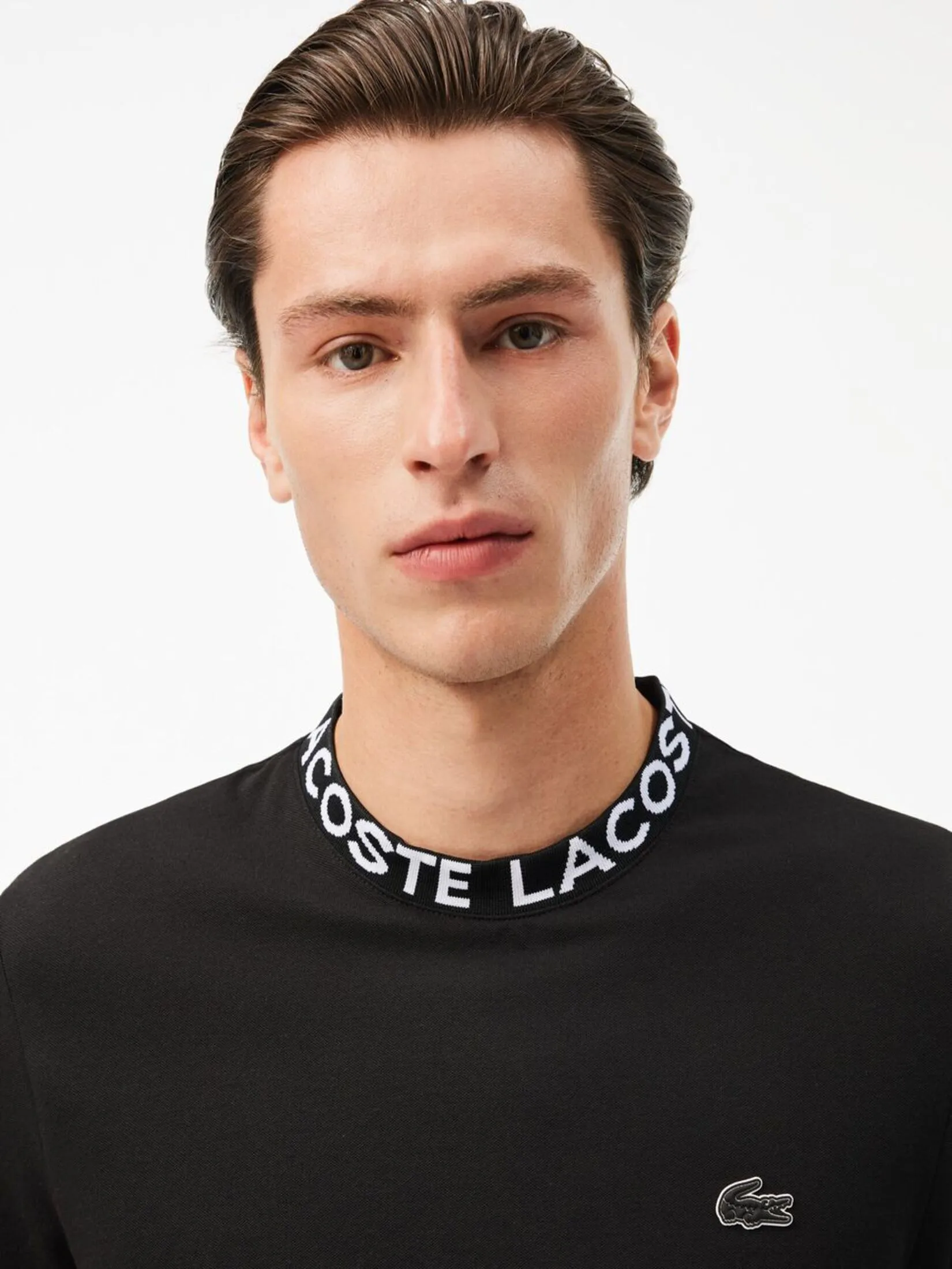 LACOSTE Jacquard Neck Piqu  Logo T-shirt Black