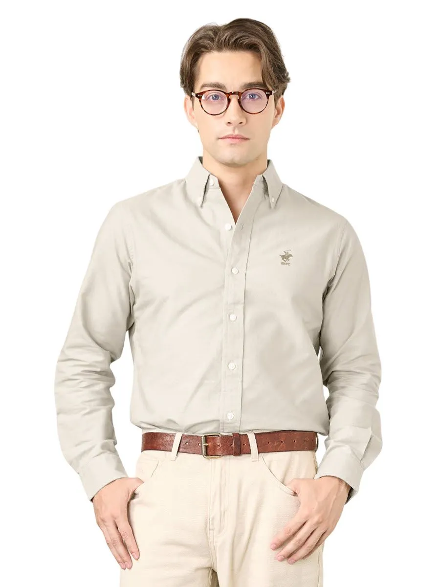 BEVERLY HILLS POLO CLUB Men Oxford Relax Fit Shirt Long Sleeve, Beige