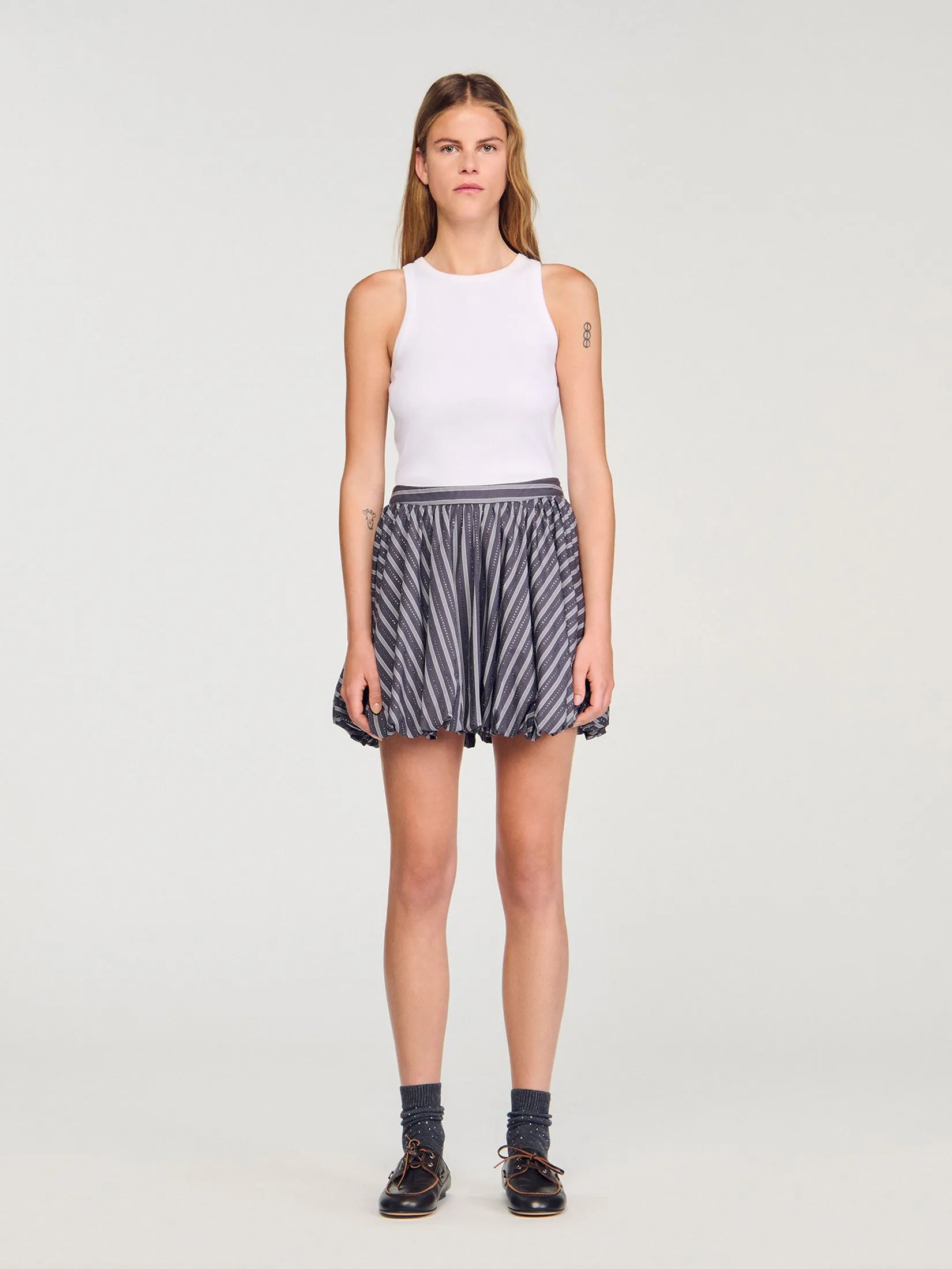 SANDRO Striped Rhinestone Bubble Skirt