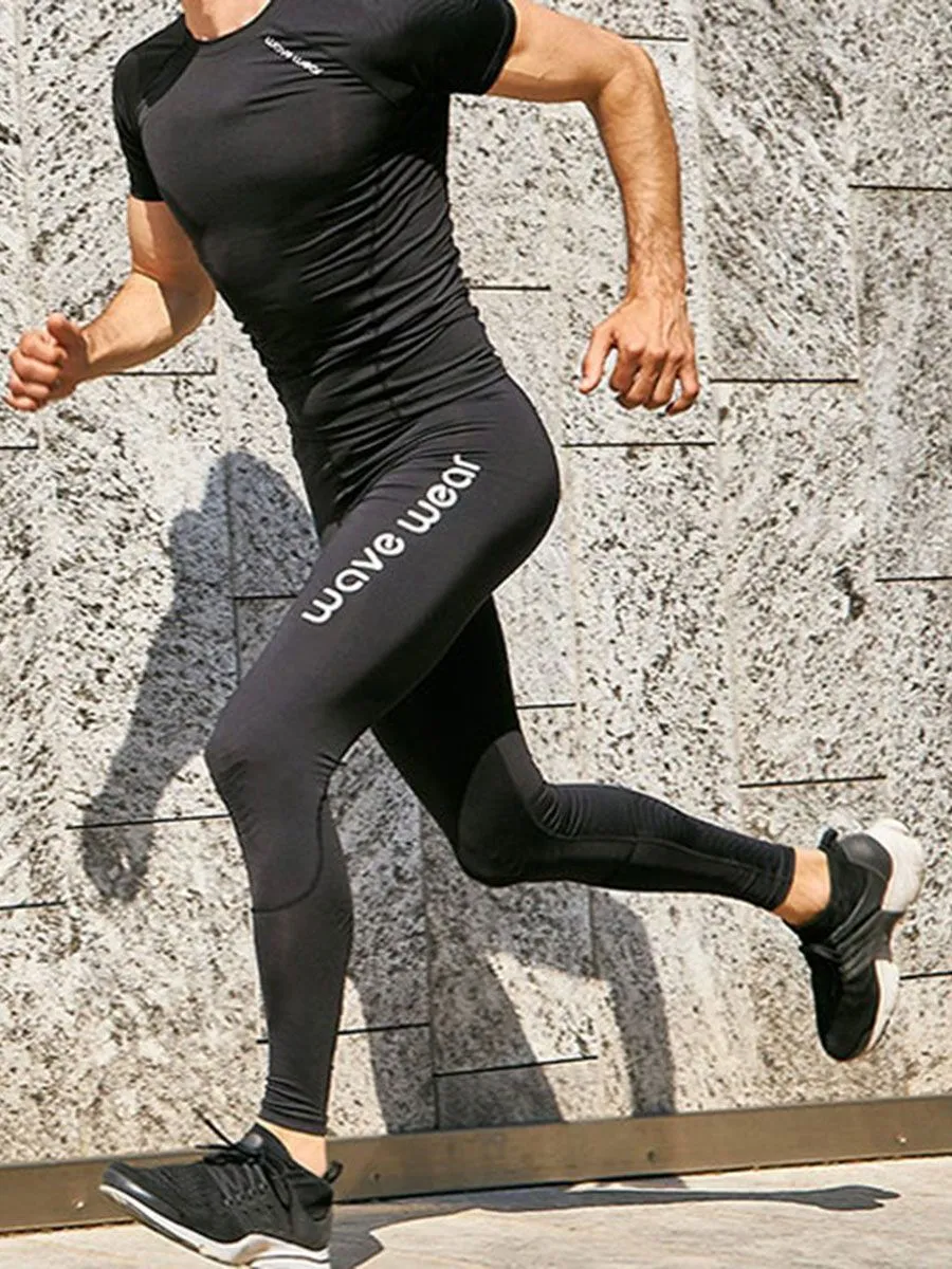 WAVE WEAR L20 Men's Compression Tights with Knee & Calf Taping WVRL3E01BK5N48S Black