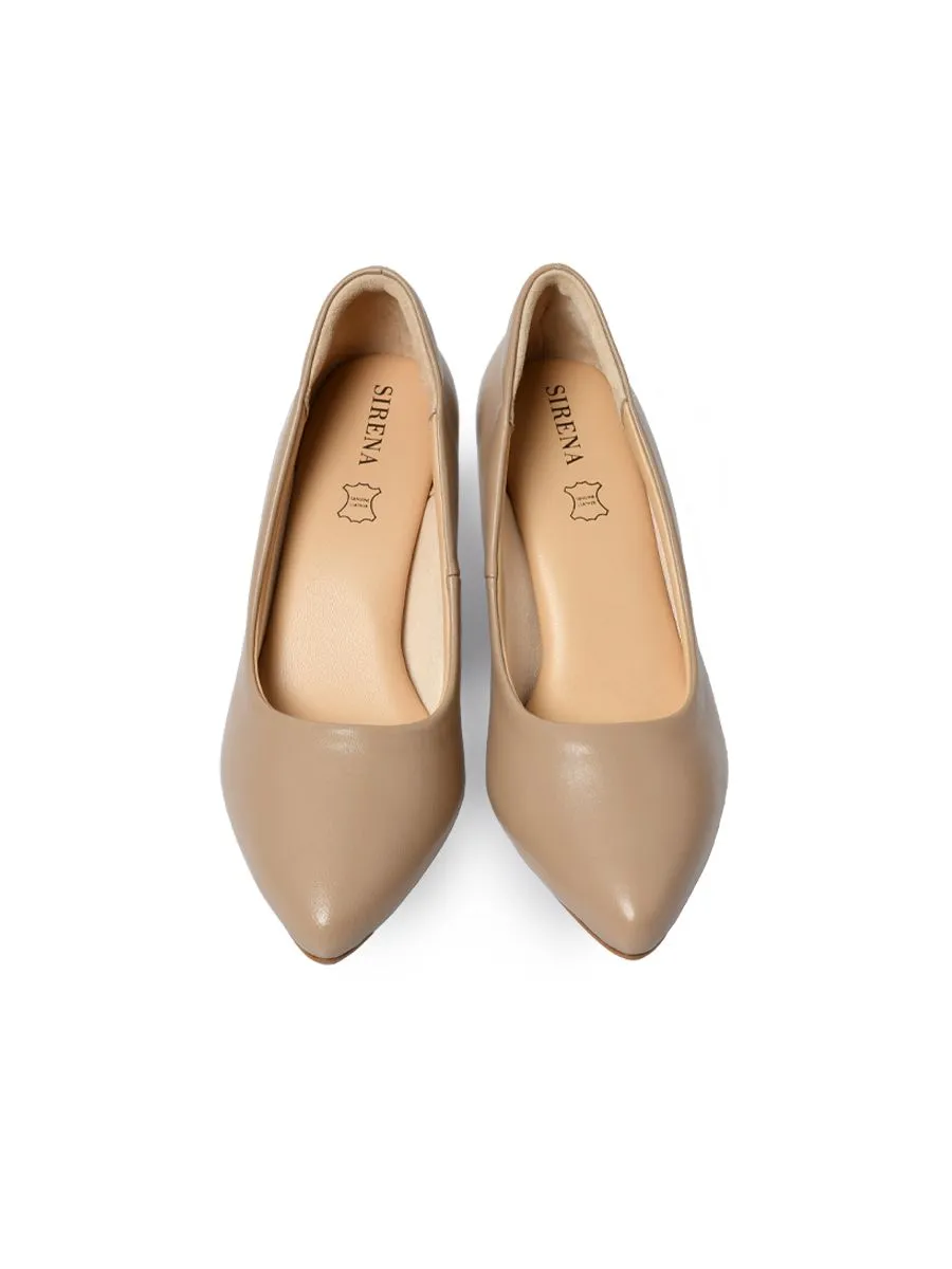 SIRENA Beige Leather Court Shoes Pointed Toe High Heel 3 inch Belle