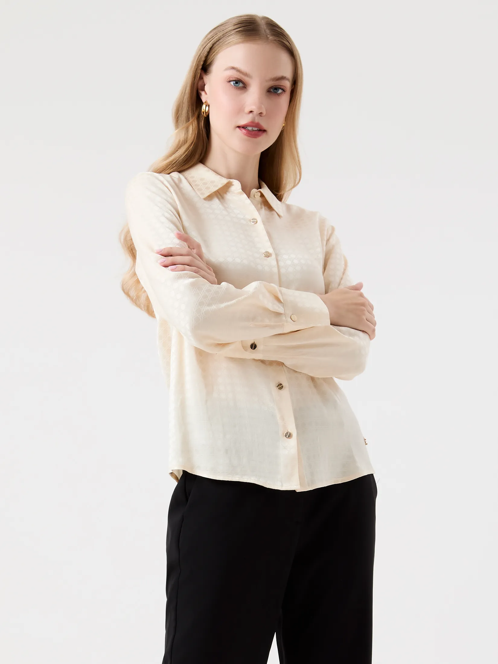 ESPADA Geometric Jacquard Satin Shirt Woman Beige