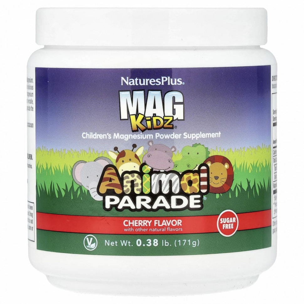 NaturesPlus, 'Парад зверей' Mag Kidz, магний для детей, вкус натуральной вишни, 0,37 ф (171 г)