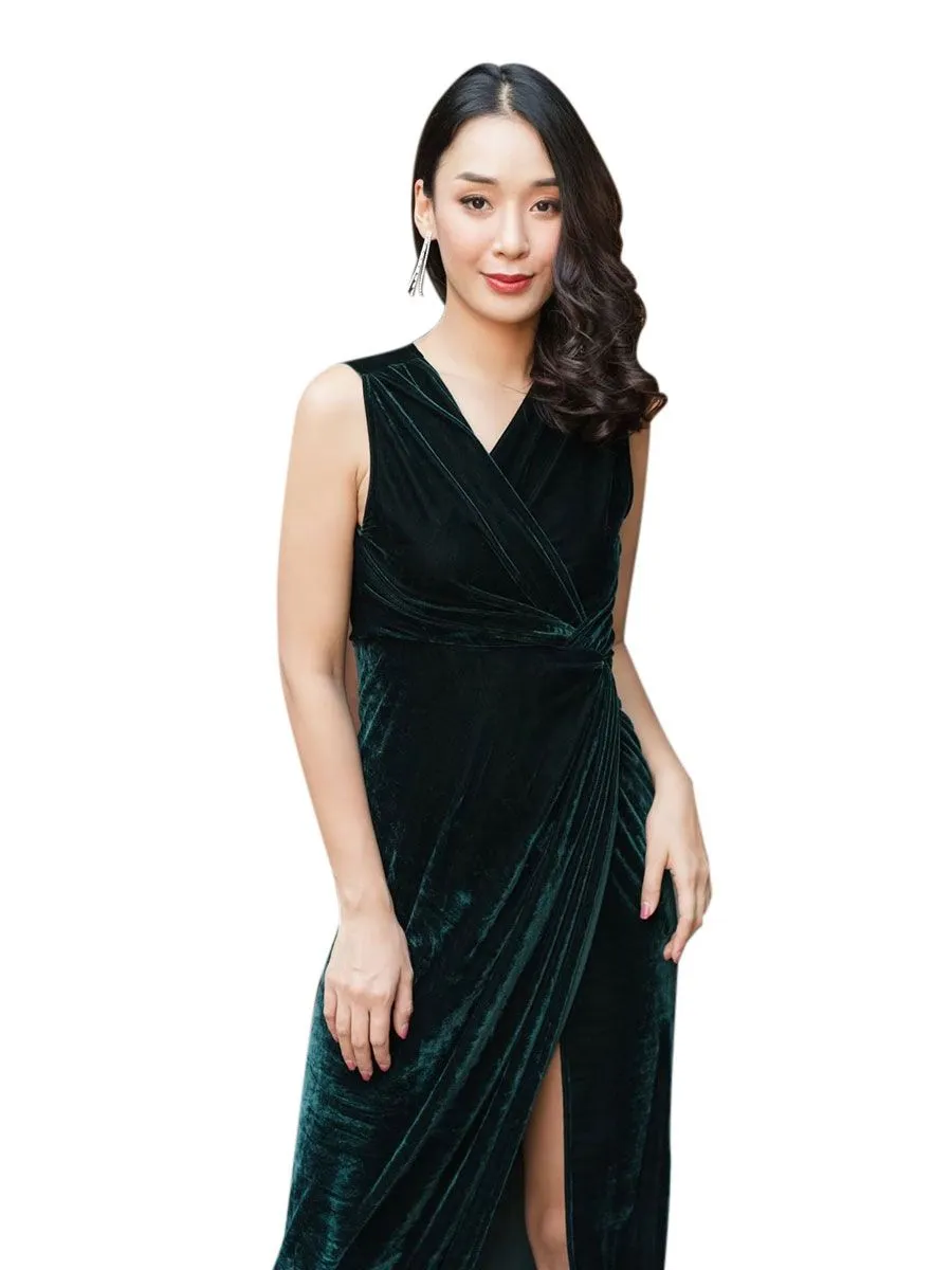 ROSE THE LABEL Twisted Velvet Dress Green