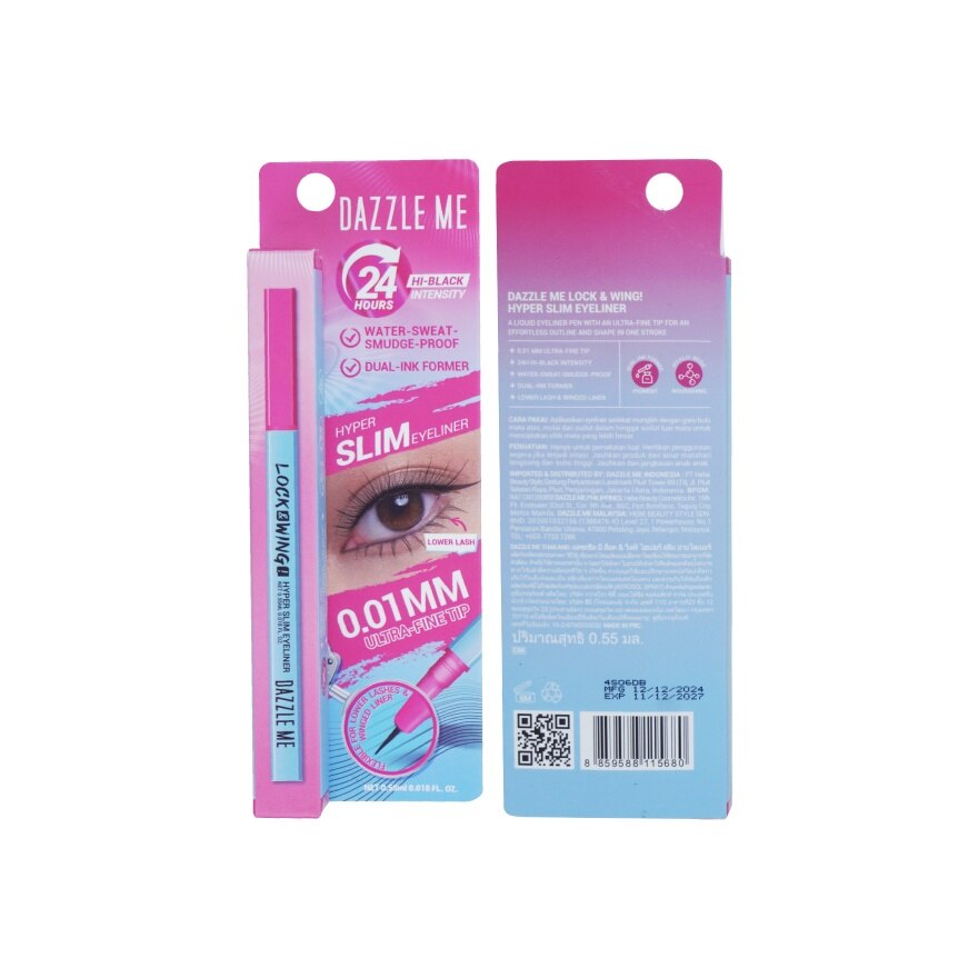 Dazzle Me Lock Wing Hyper Slim Eyeliner 0.05ml. Black