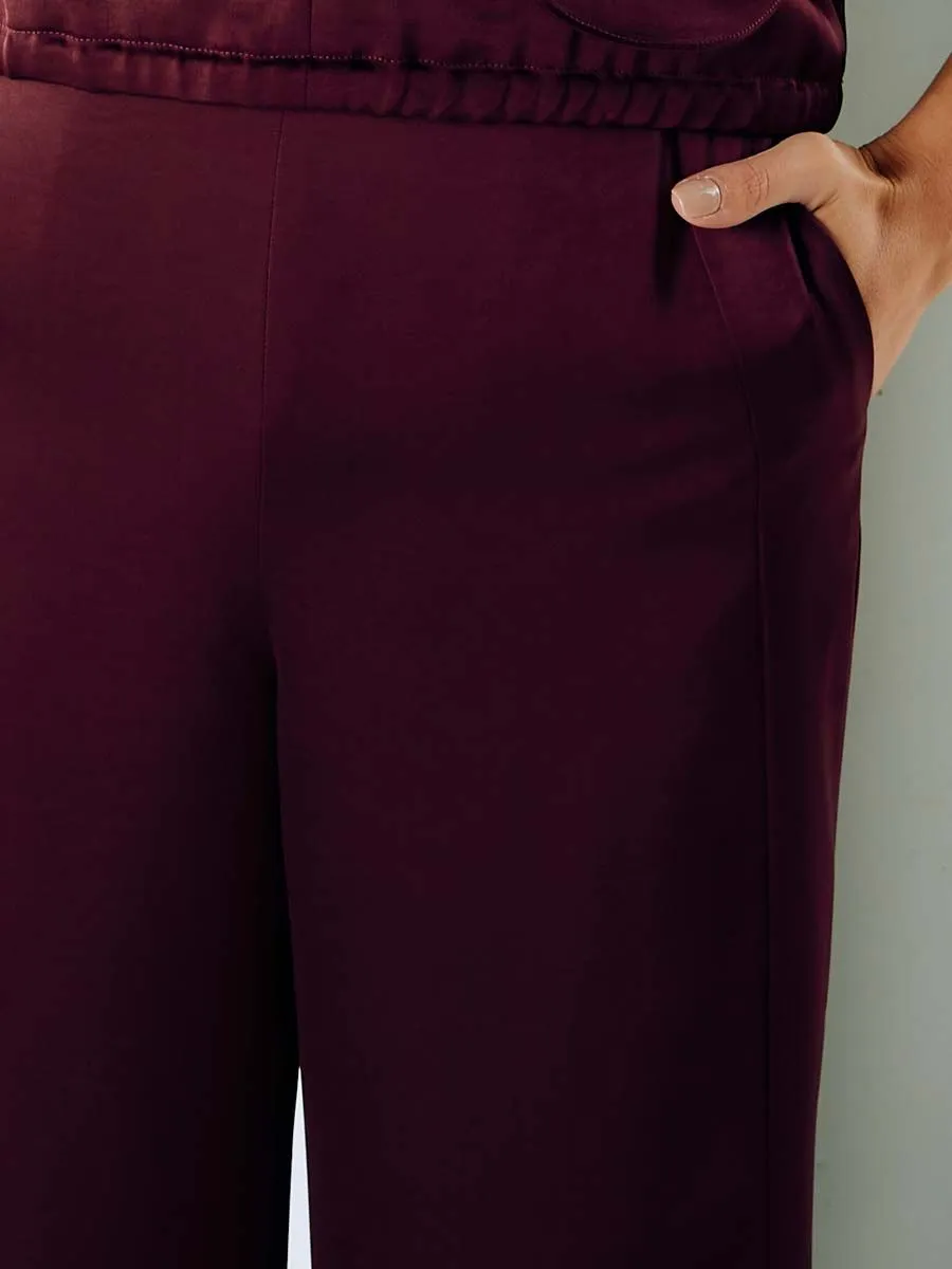 SHAKA Woman Pants Elegants Satin Maroon