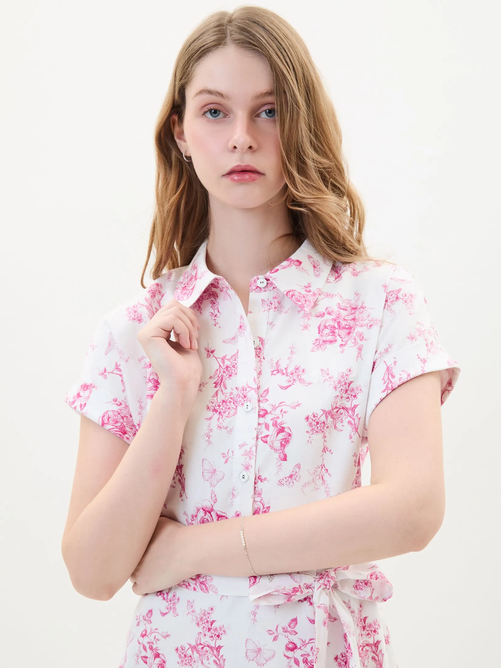 EP Toile de Jouy Print Shirt Dress Woman Pink