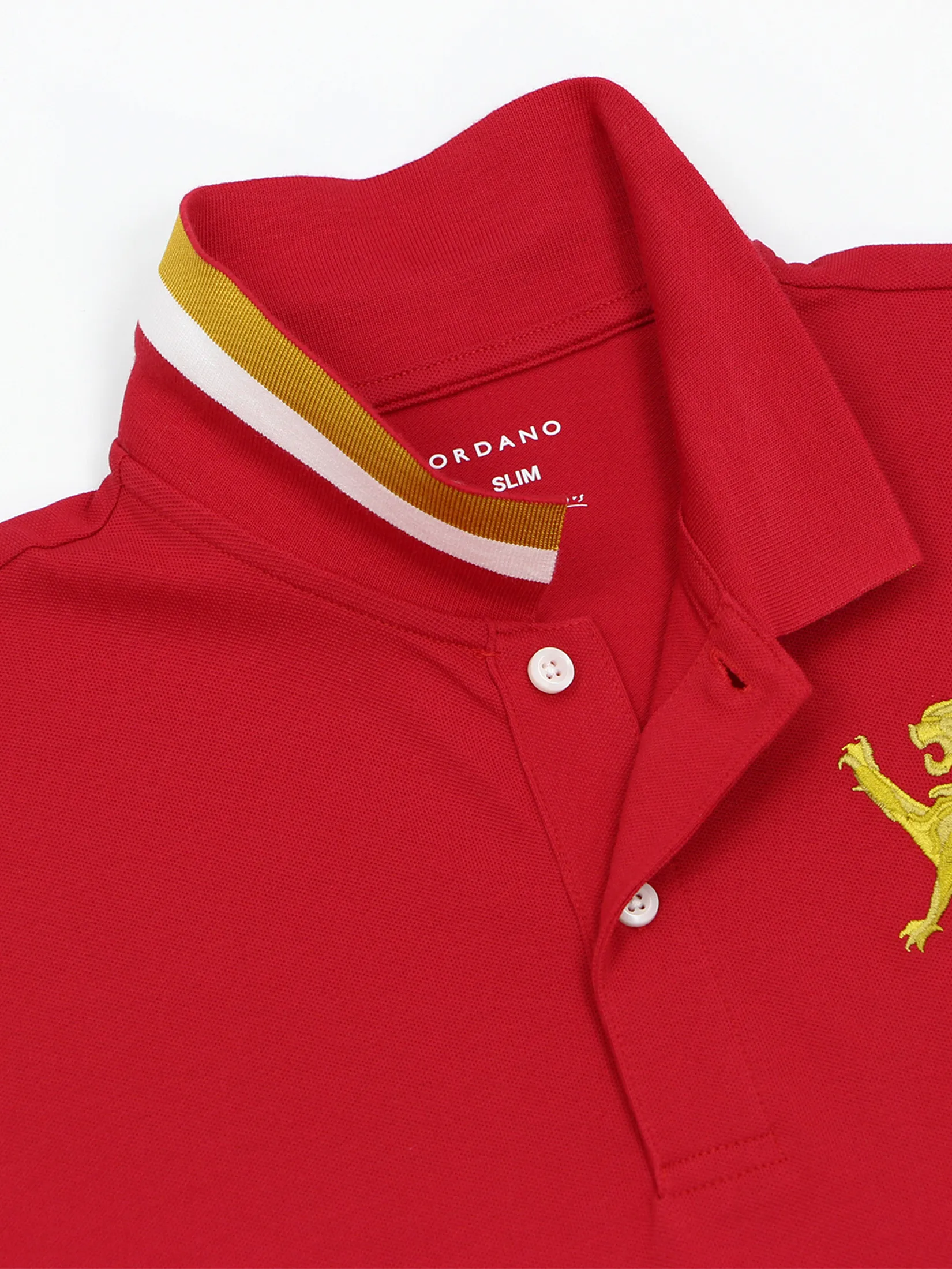 GIORDANO Men s Lycra Pique Embroidery Polo (3D Lion)  Haute Red