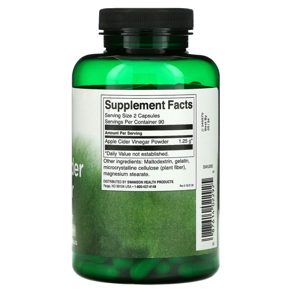 Swanson, Apple Cider Vinegar, Detoxification Support, 625 mg, 180 Capsules