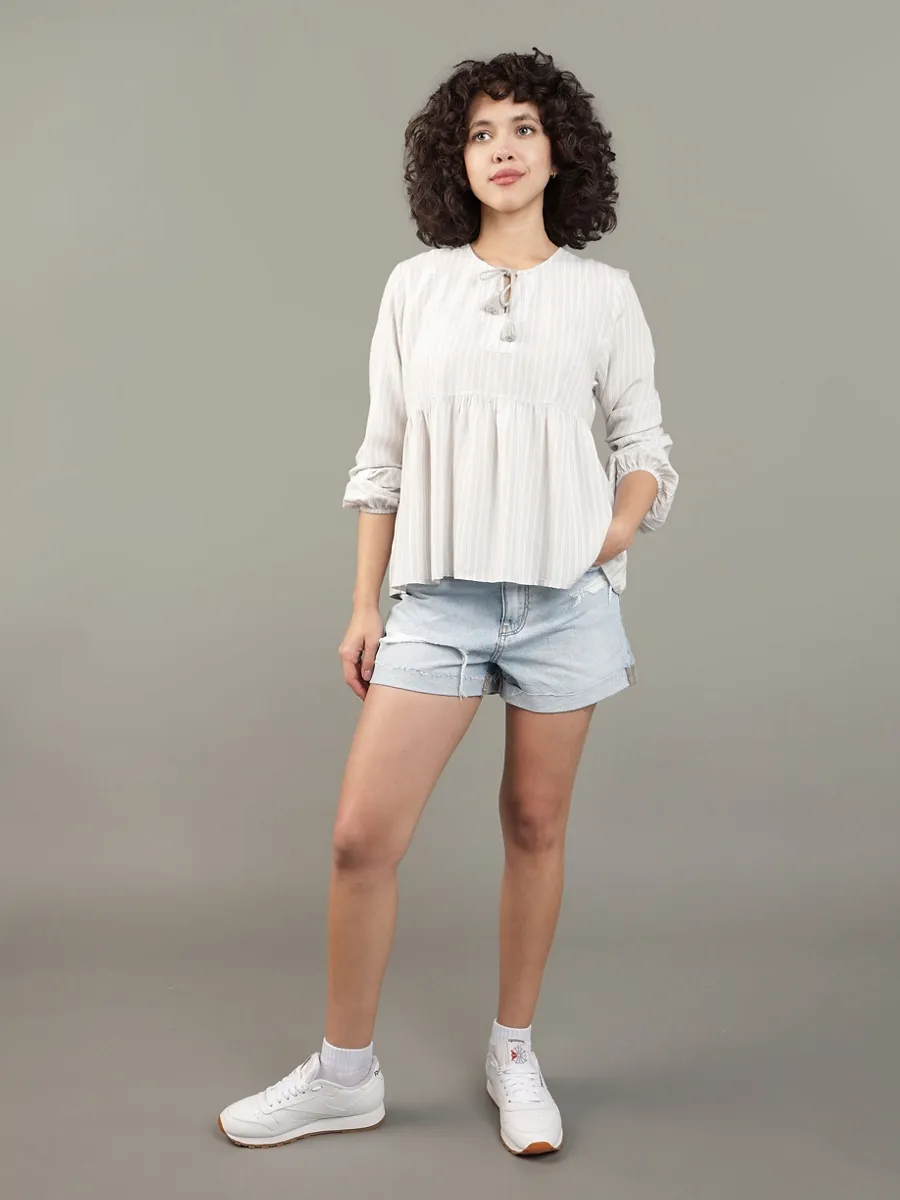 AMERICAN EAGLE WOMEN INTL LS PEASANT TOP 212 KHAKI