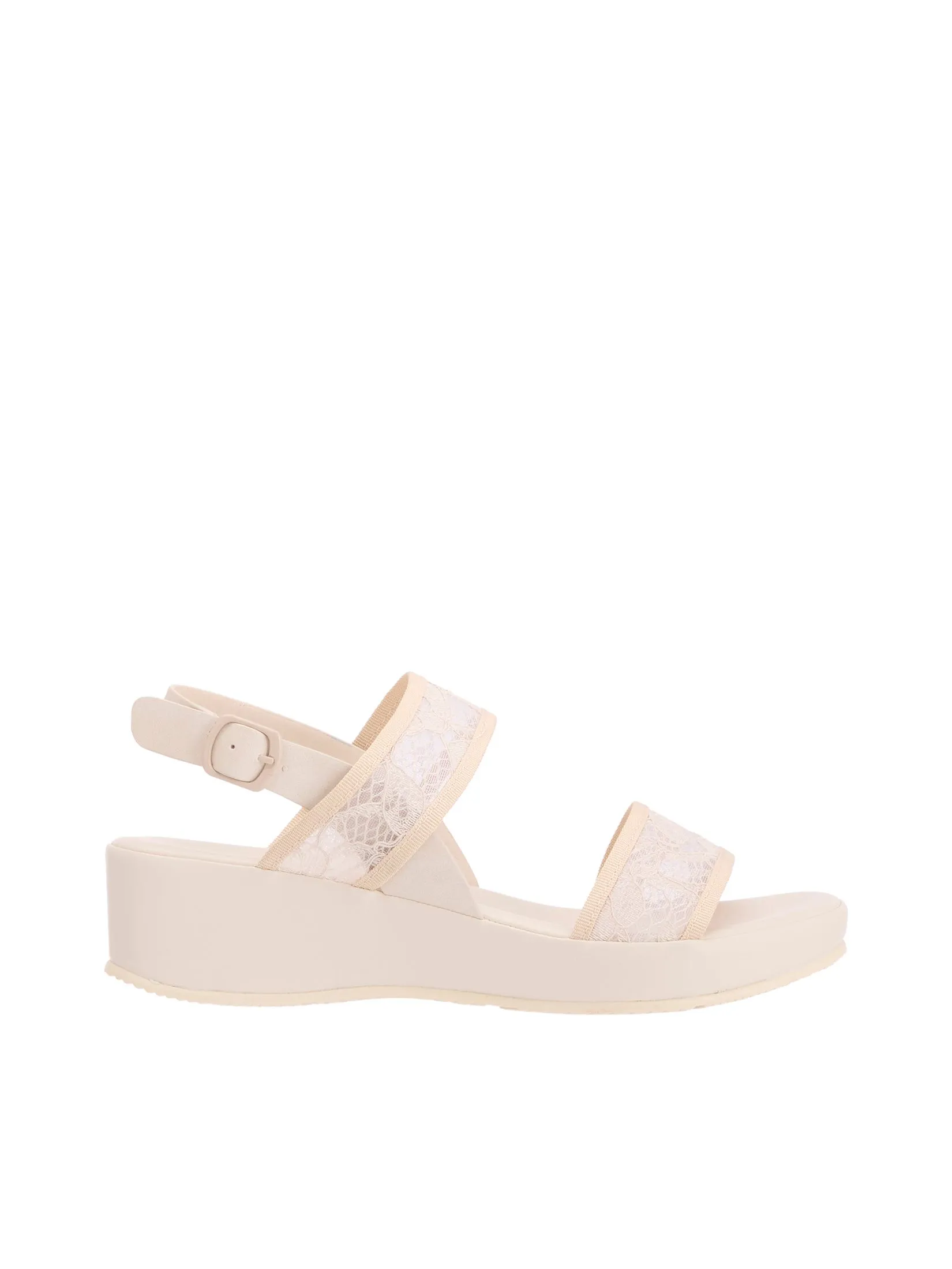EVERSINCE Women Wedge Sandals Buckle Strap Ivory