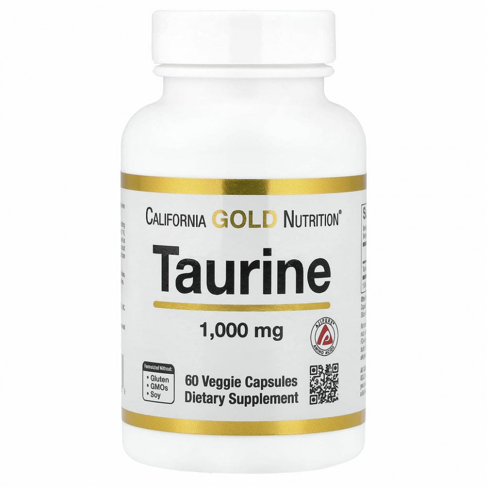 California Gold Nutrition, L-таурин, AjiPure, 1000 мг, 60 растительных капсул