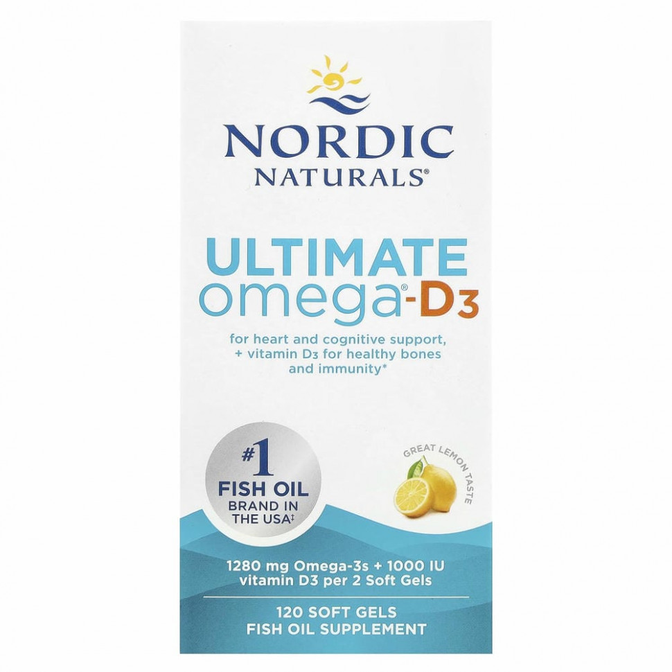 Nordic Naturals, Ultimate Омега-D3, со вкусом лимона, 1000 мг, 120 капсул