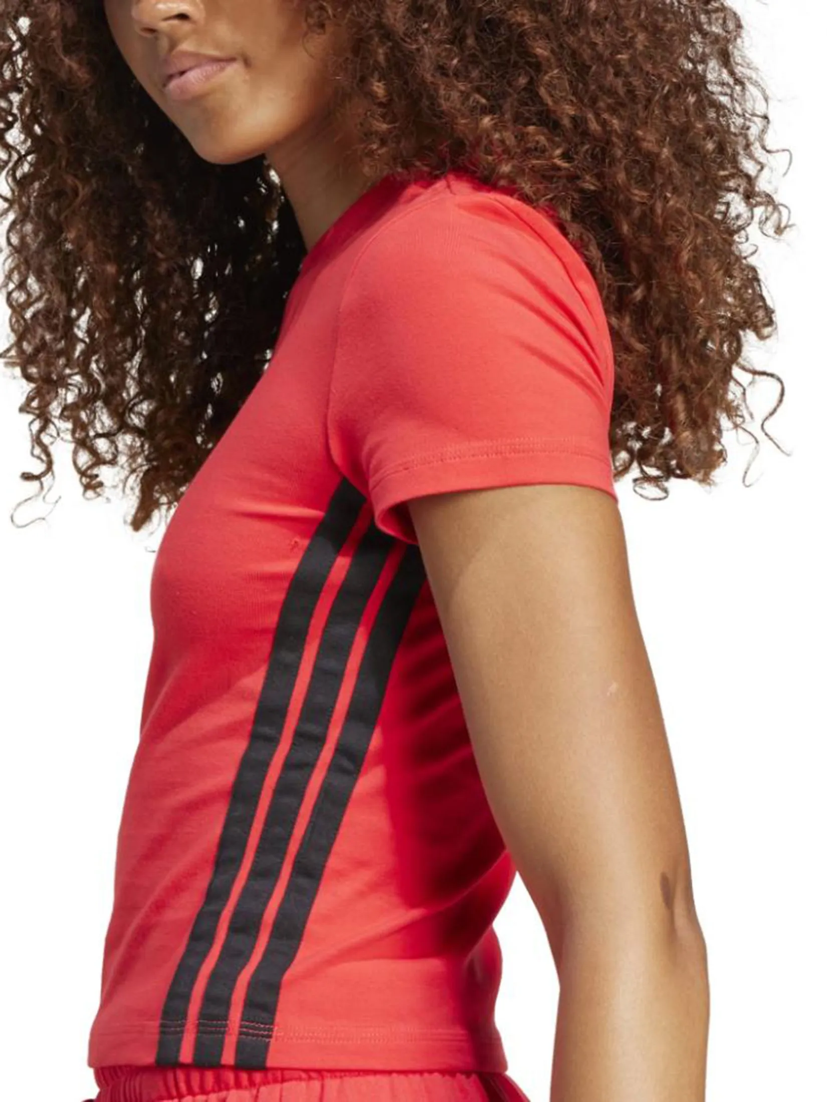 ADIDAS Women T-Shirt Essentials 3-Stripes Slim Baby JE1242 Pure Ruby / Black