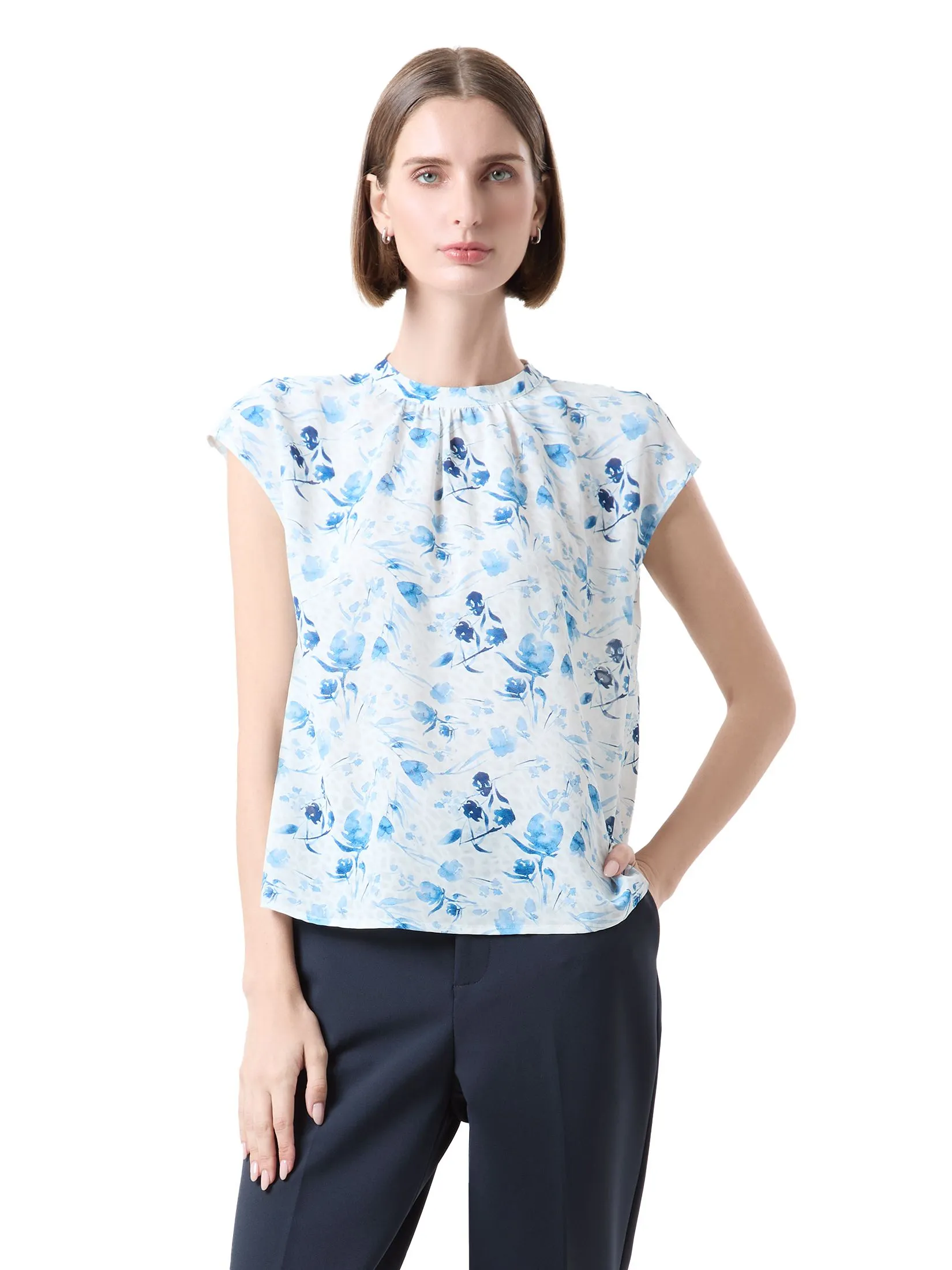 ESPADA Flare Sleeve Blousers with Floral Print Woman Light blue