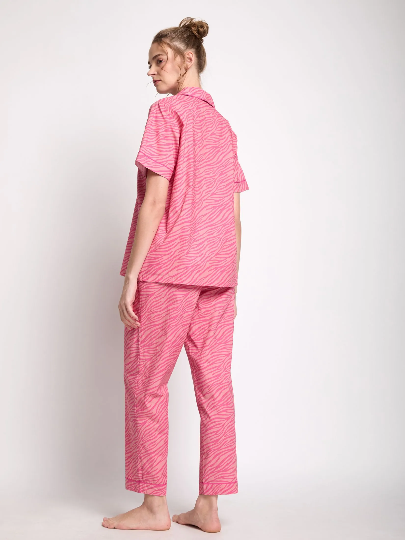 FOF Women Sleepwear Shirt Collar + Pants Linning Pink