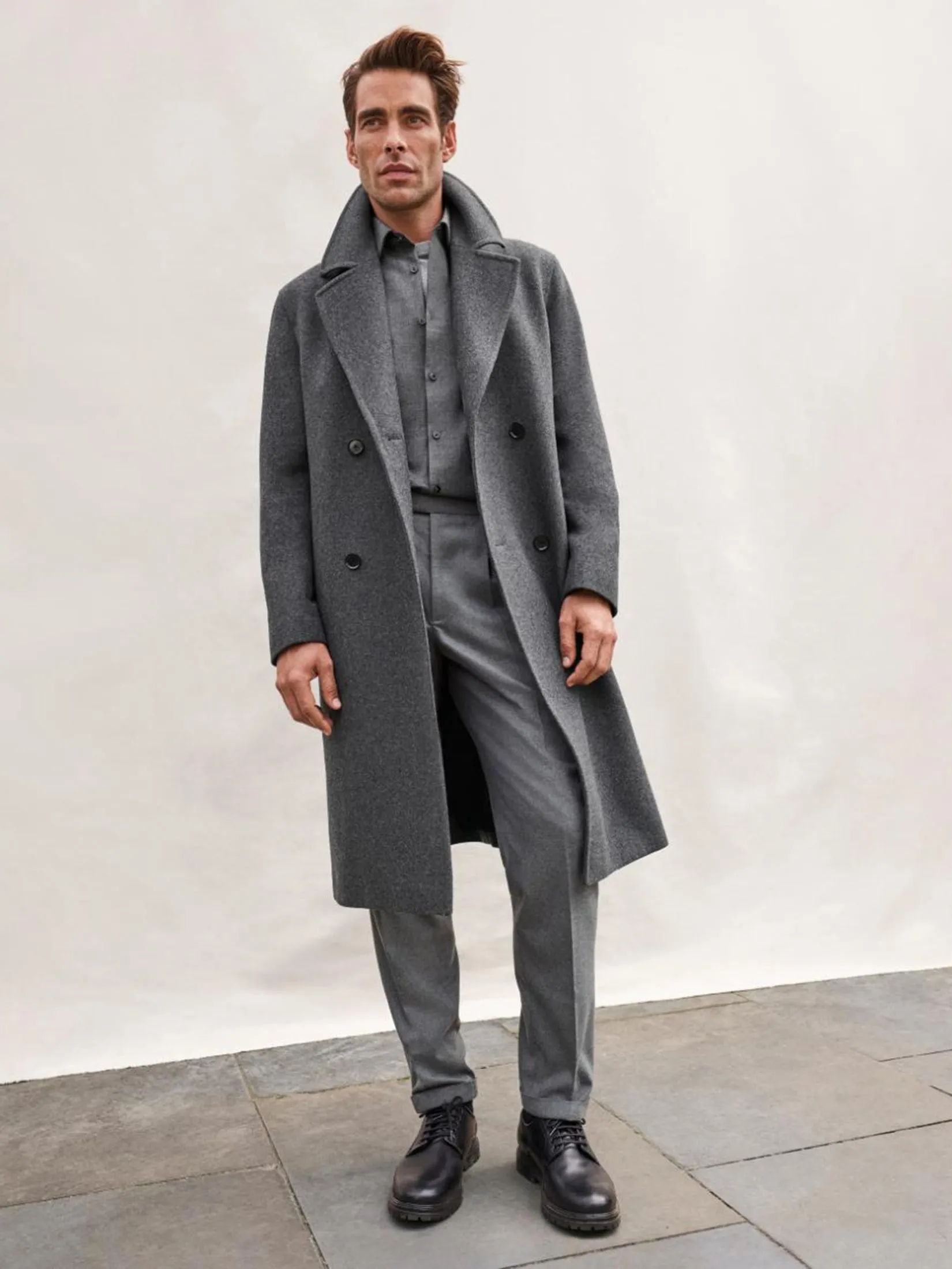 MARKS & SPENCER Men Pleat Trousers Tailored Fit Twill Single Grey