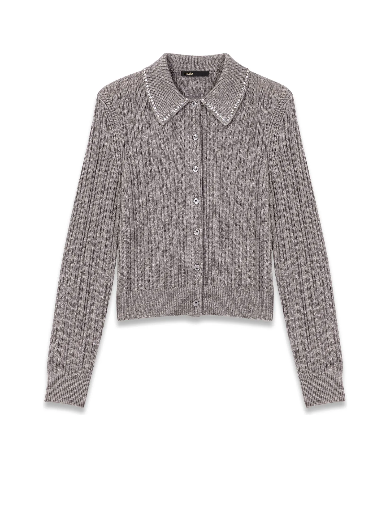 MAJE Women Cardigan Rhinestone Collar