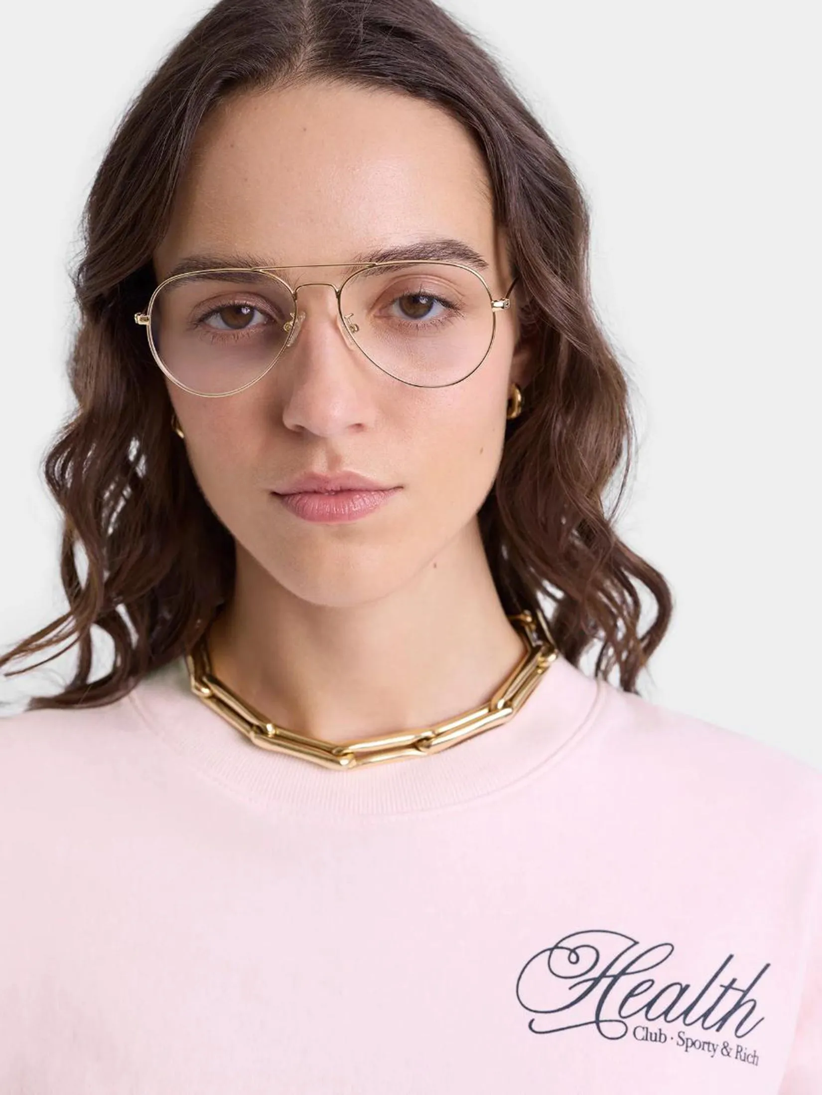 SPORTY & RICH Unisex Crewneck Health Script - Pink Dolphin/Navy