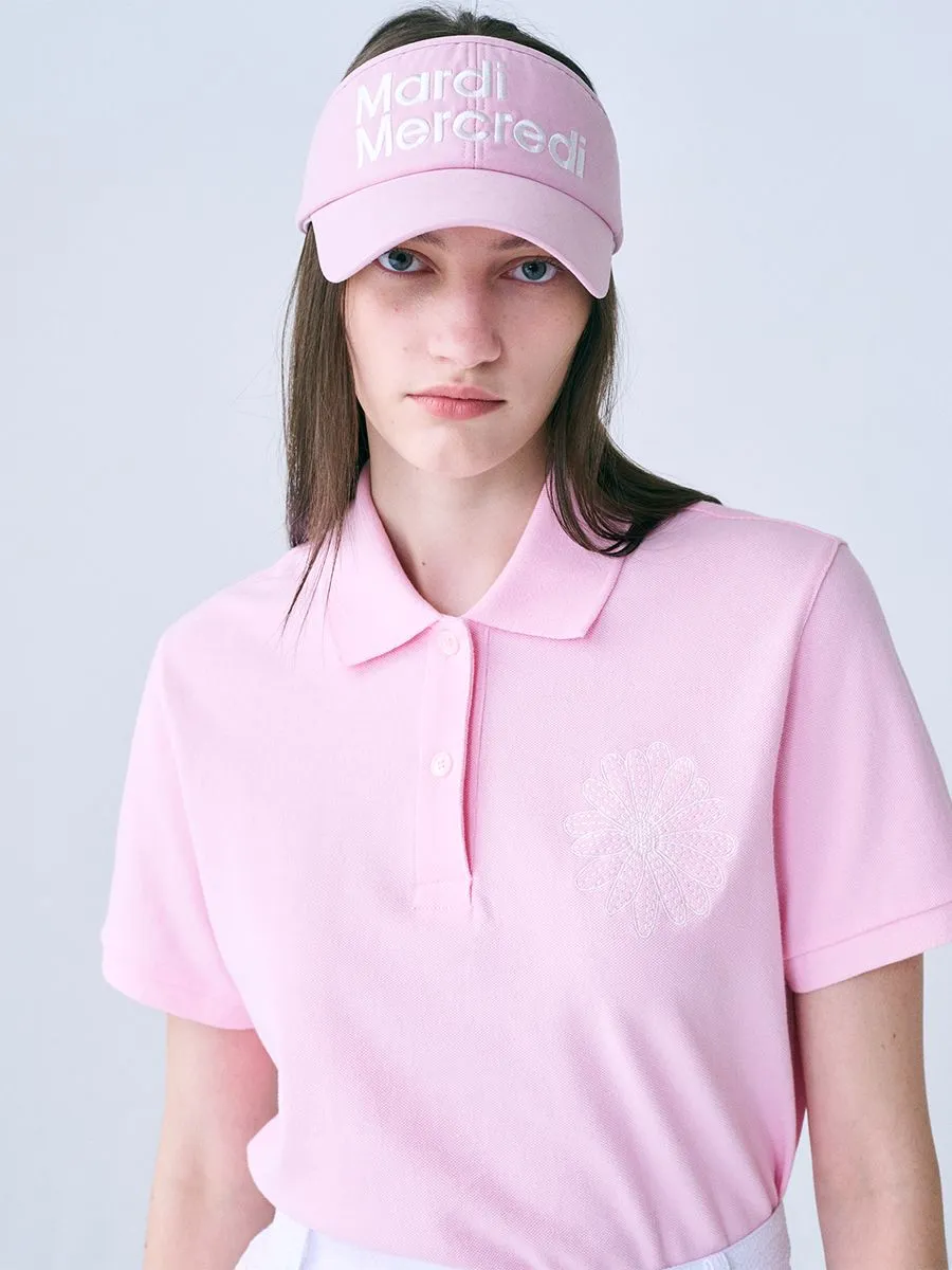 MARDI MERCREDI ACTIF Piquet Tshirt Flower Needlework Pink Ivory F