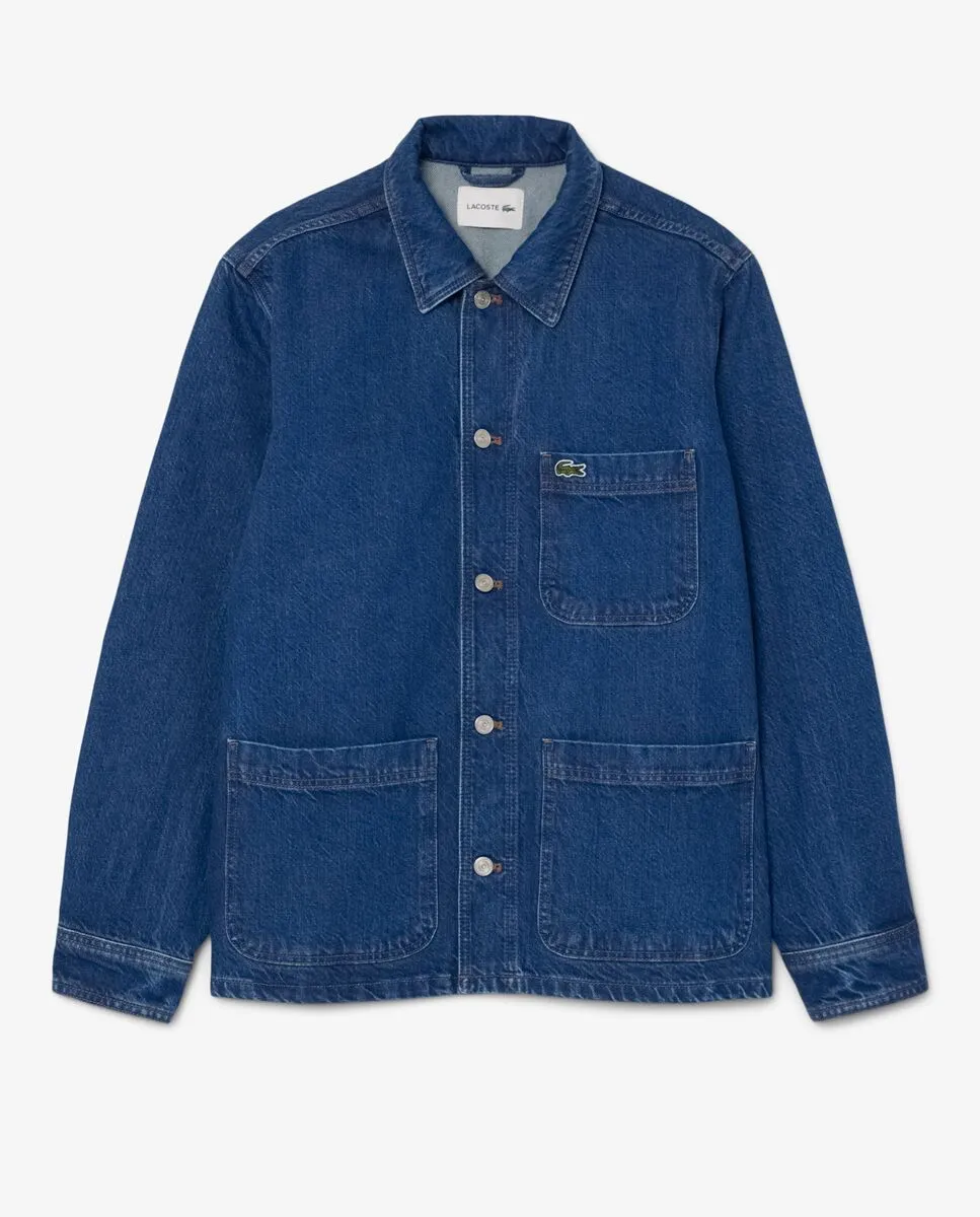 LACOSTE Oversized Cotton Denim Overshirt Jacket Blue
