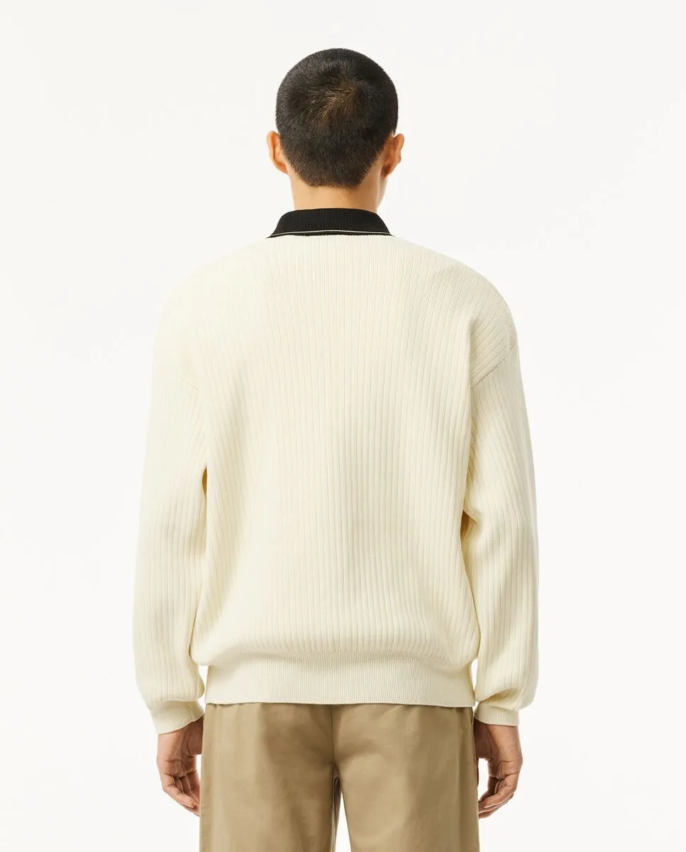LACOSTE French Made Relaxed Fit Polo Sweater White