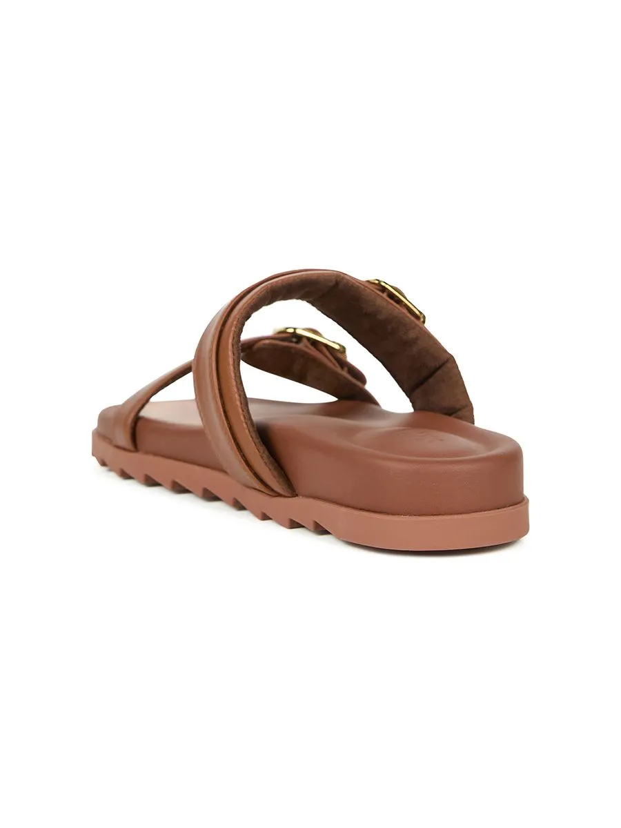SHU WOMEN SOFASOFT SIGNET DUO-BELT SANDALS-BROWN SUGAR