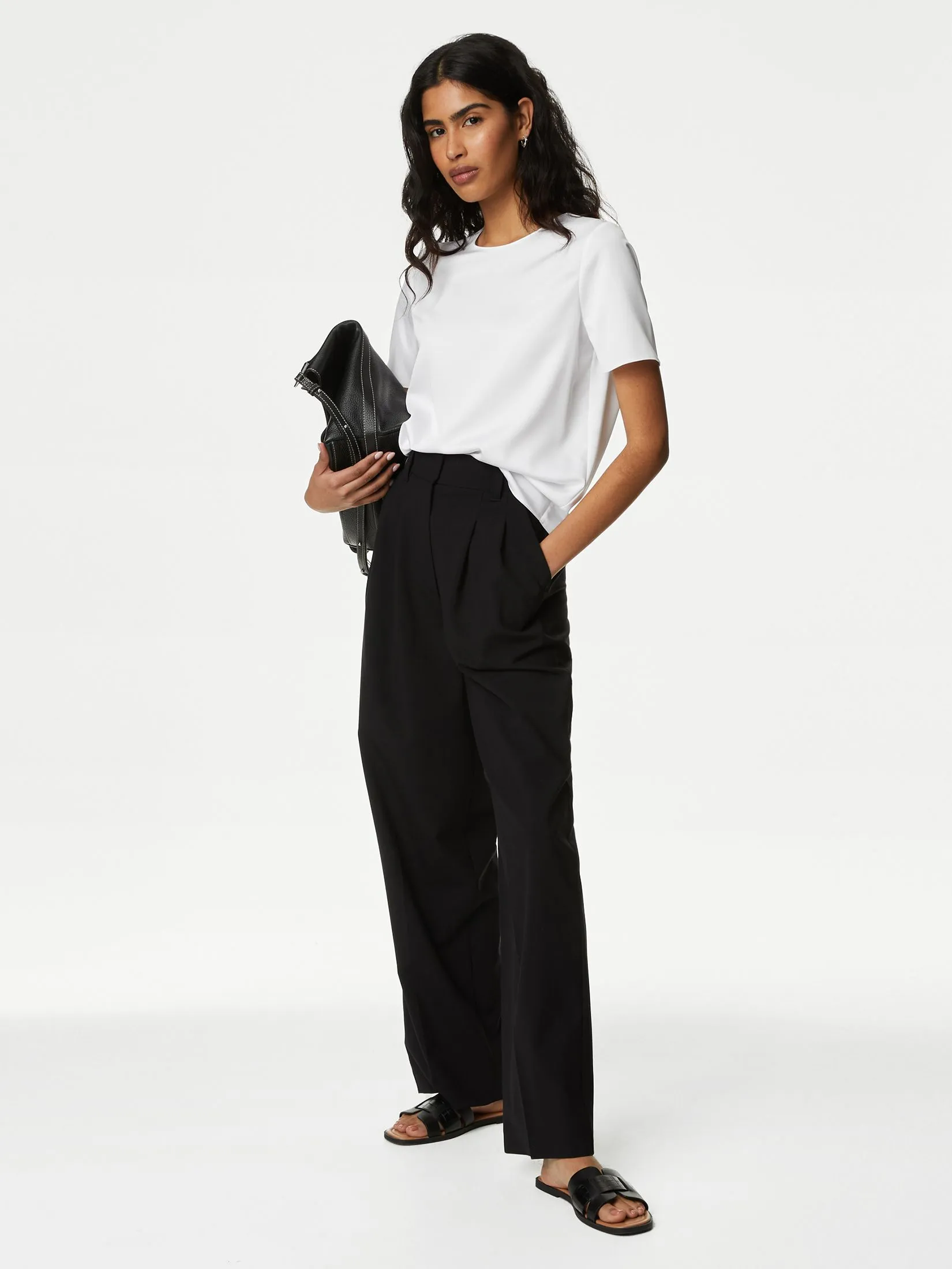 MARKS & SPENCER Women Top Round Neck Soft White