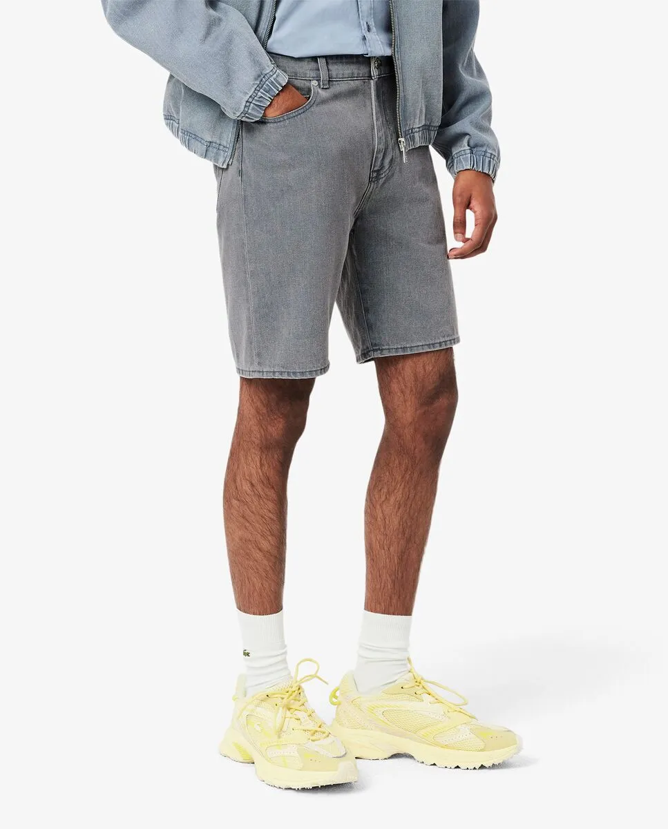 LACOSTE Washed Effect Dyed Denim Bermuda Shorts Blue