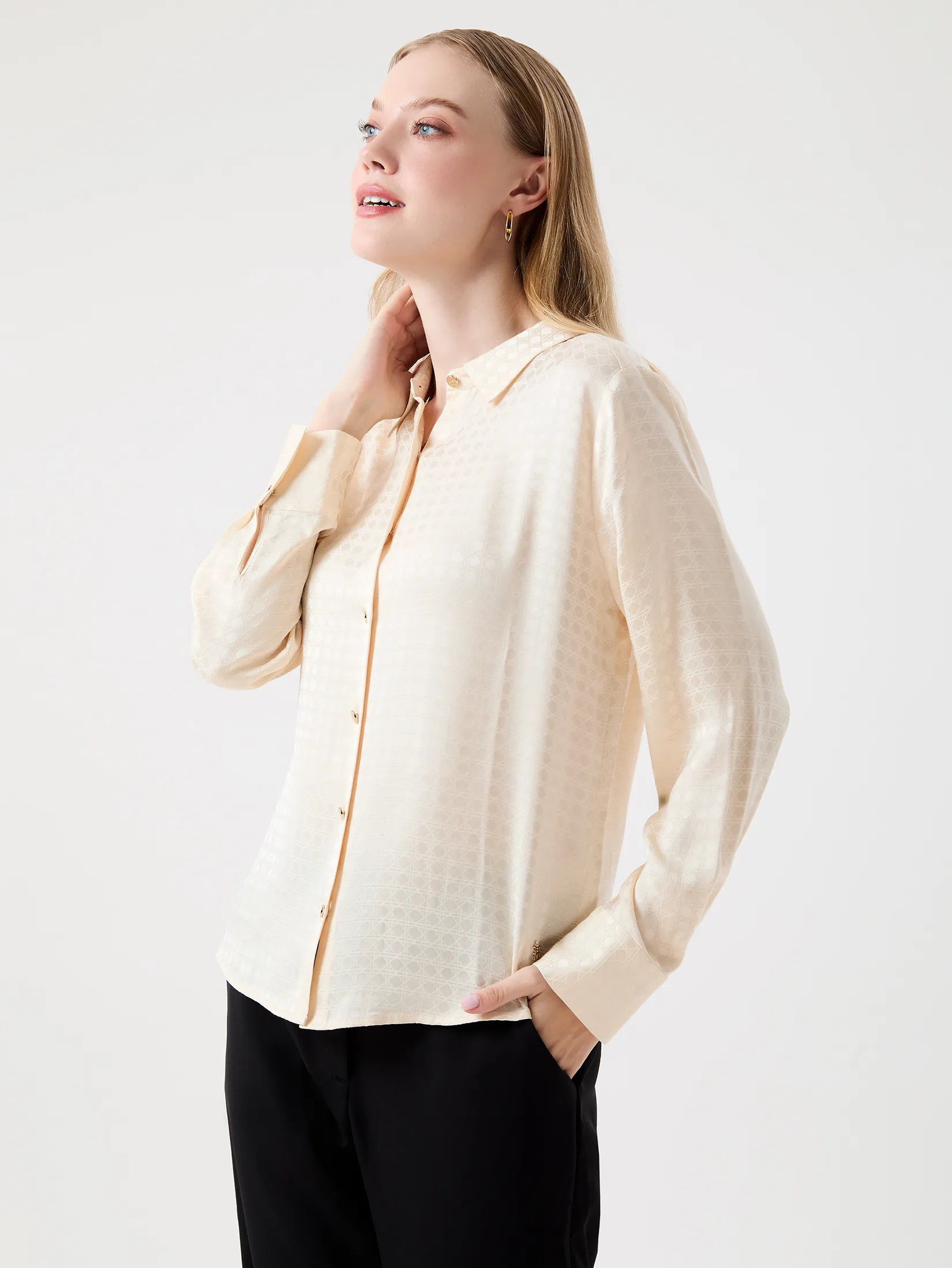 ESPADA Geometric Jacquard Satin Shirt Woman Beige