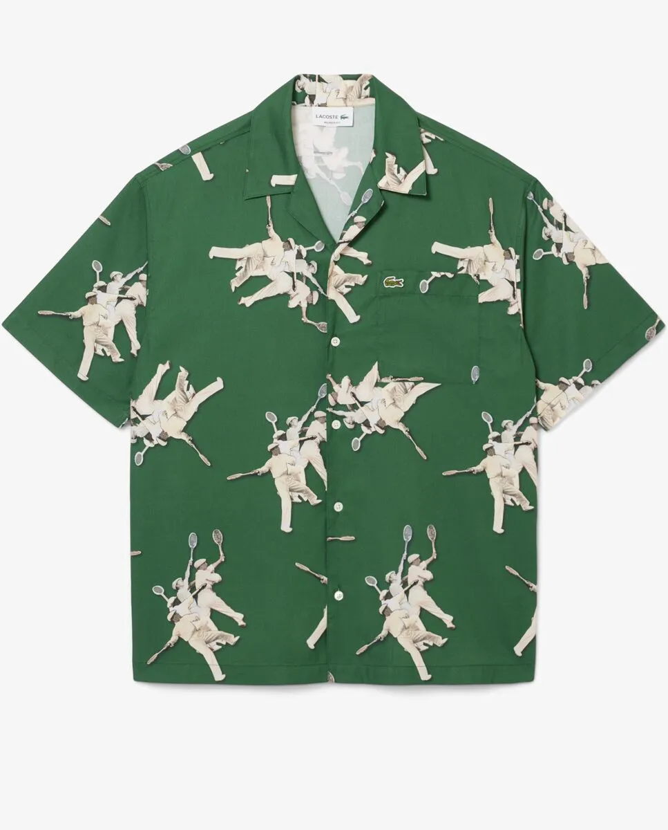 LACOSTE Relaxed Fit Ren  Lacoste Print Shirt Green