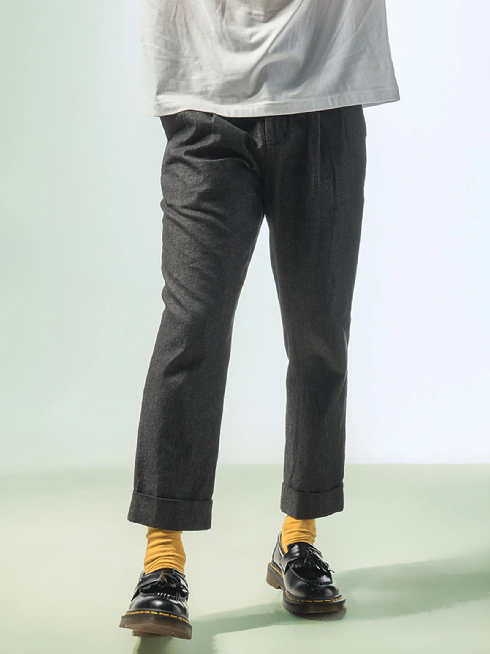 ERA-WON Men's Double belts trousers skinny crop fit Black