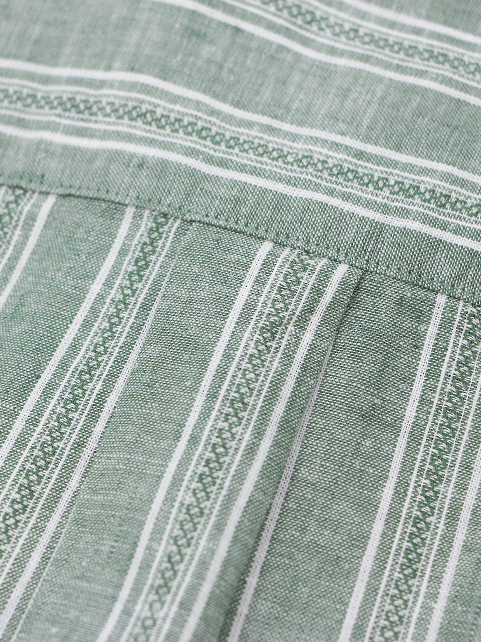 GIORDANO Men's Slim Mandarin Collar Linen Shirt Green x White Dobby