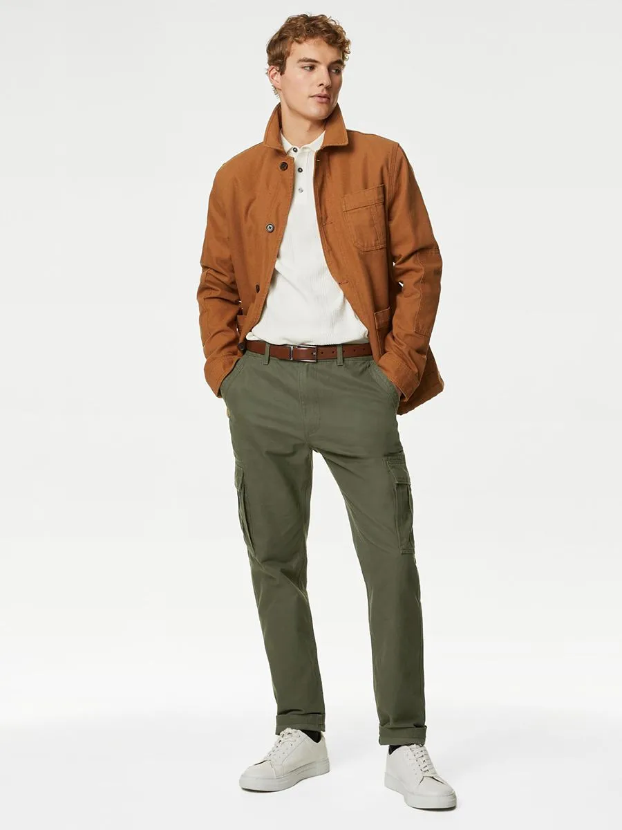 MARKS & SPENCER Men Cargo Trousers Tapered Fit Pure Cotton KH_Khaki