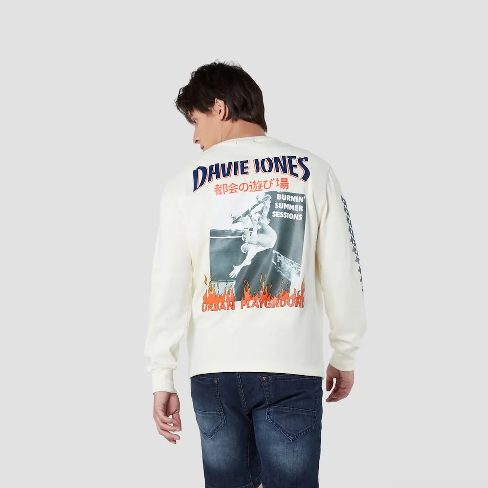 DAVIE JONES CREAM LONG SLEEVE GRAPHIC PRINT T-SHIRT WA0091CR