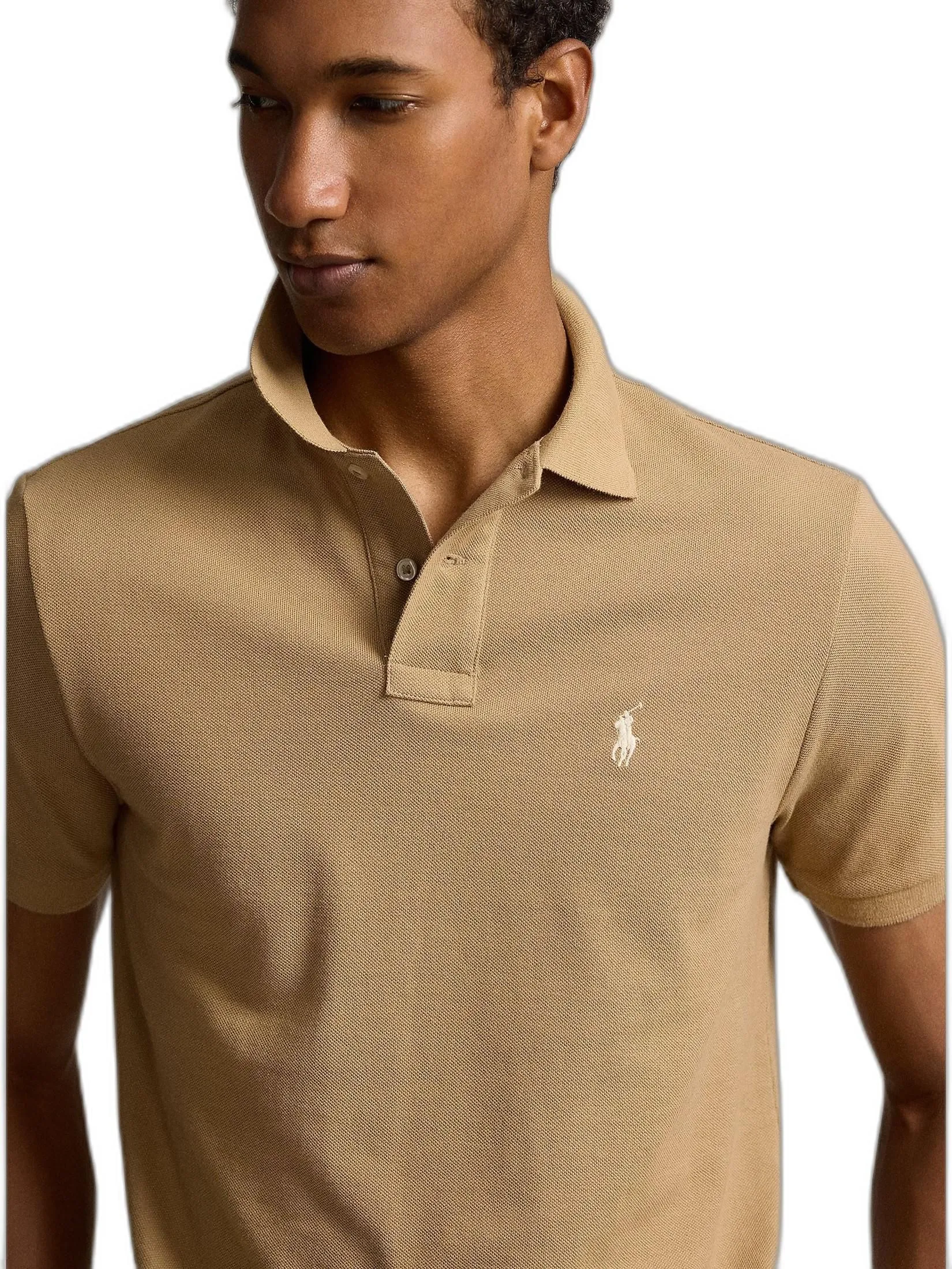 POLO RALPH LAUREN Men Polo-Custom Slim Fit Mesh Polo Shirt MNPOKNI1N822481-Medium Beige-260