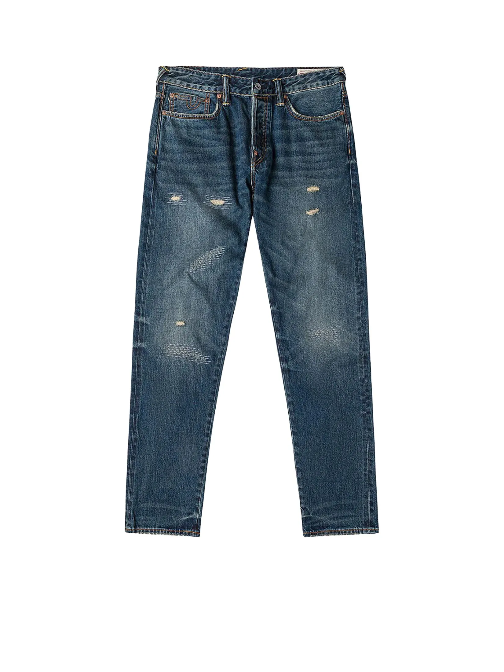 EVISU Men Jeans 7-Pocket Design Washed Daicock Print Carrot Fit #2017 Indigo