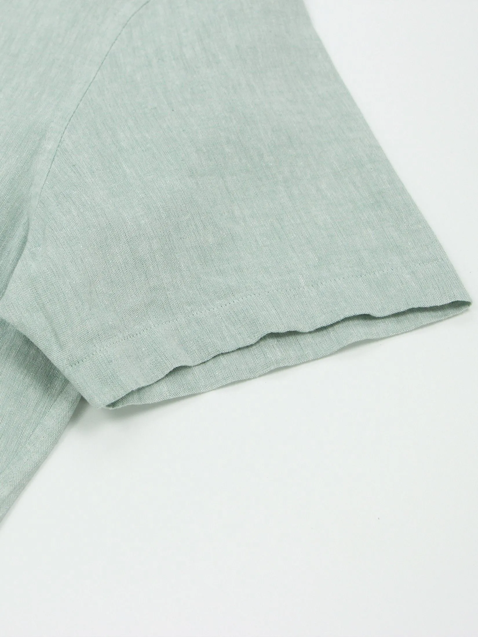 GIORDANO Men's Slim Mandarin Collar Linen Shirt Aqua Gray green